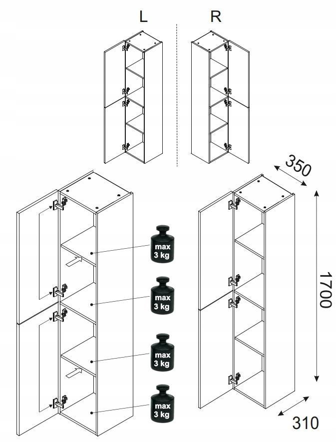 Słupek łazienkowy OCEAN 170 cm czarny dąb olejowany front 3D MDF wiszący - 4