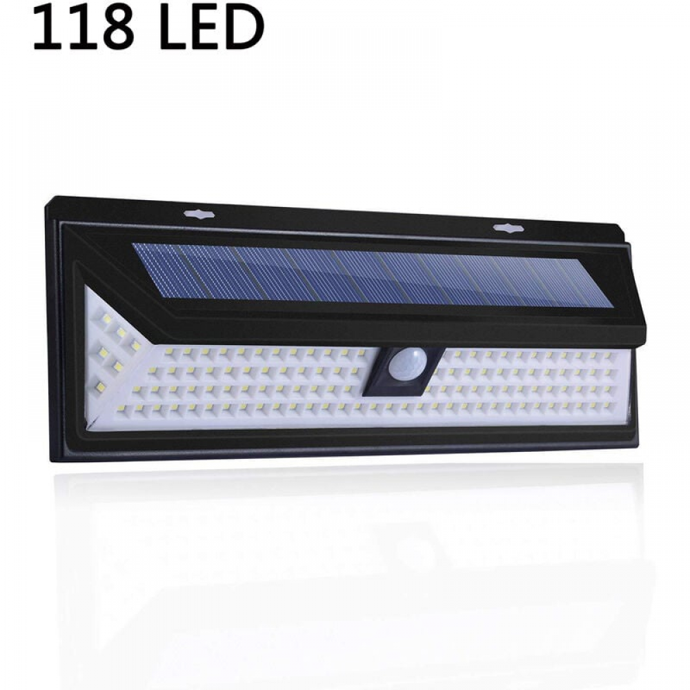 118 LED Lampa solarna 1000 lumenów Lampa ścienna PIR Czujnik ruchu IP65 Wodoodporna Zewnętrzna ogrodowa