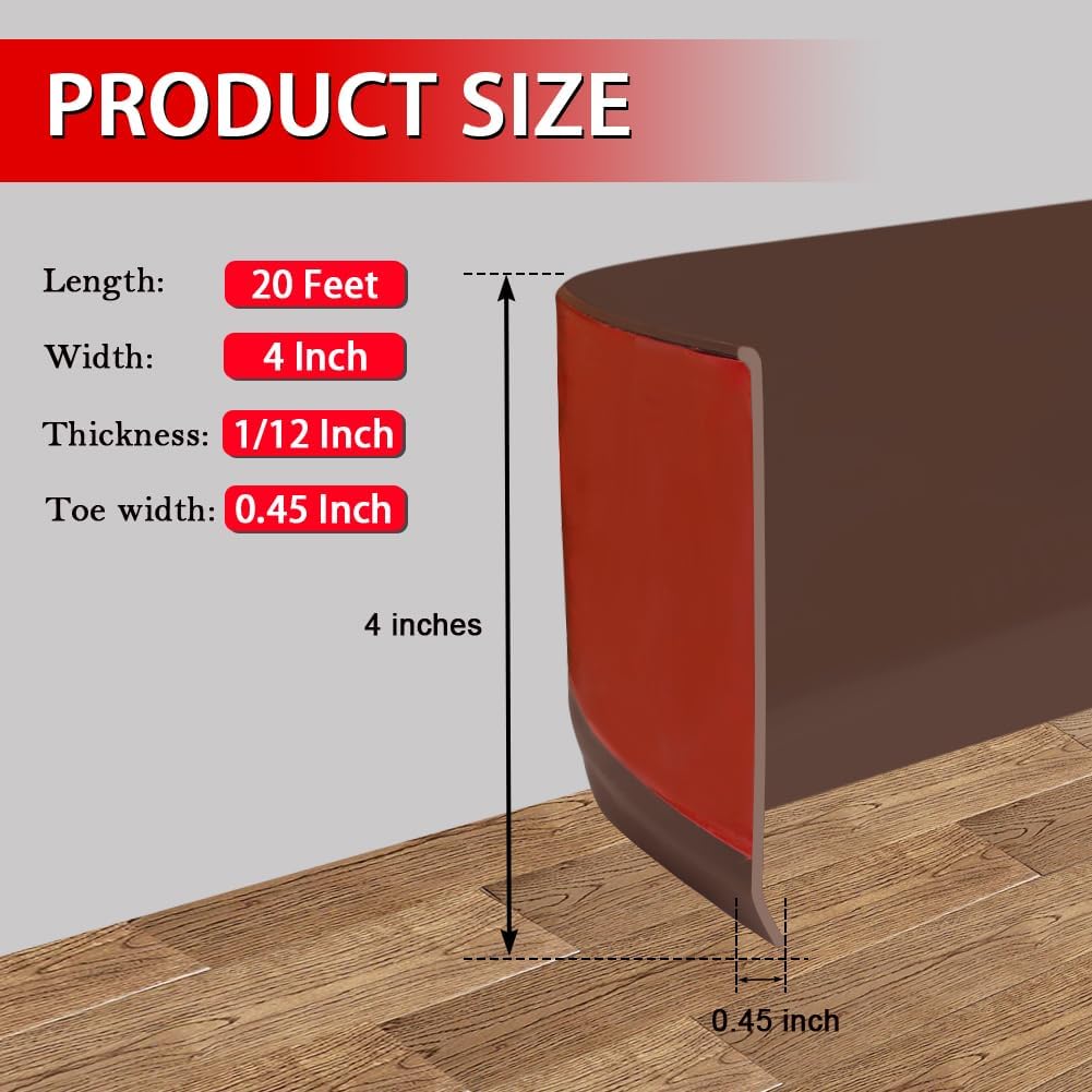 Modanatura per base da parete in vinile, modanatura per base da parete in gomma autoadesiva flessibile, design stacca e incolla, 6 m, marrone - 6