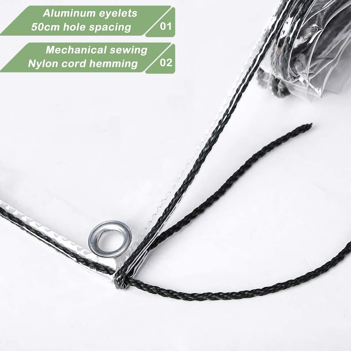 Telone Trasparente Impermeabile con Occhiellato, 0.3mm Antistrappo Antipioggia Telone in PVC, Coprire da Esterno Proteggere per Balcone, Gazebo, Serra - 3