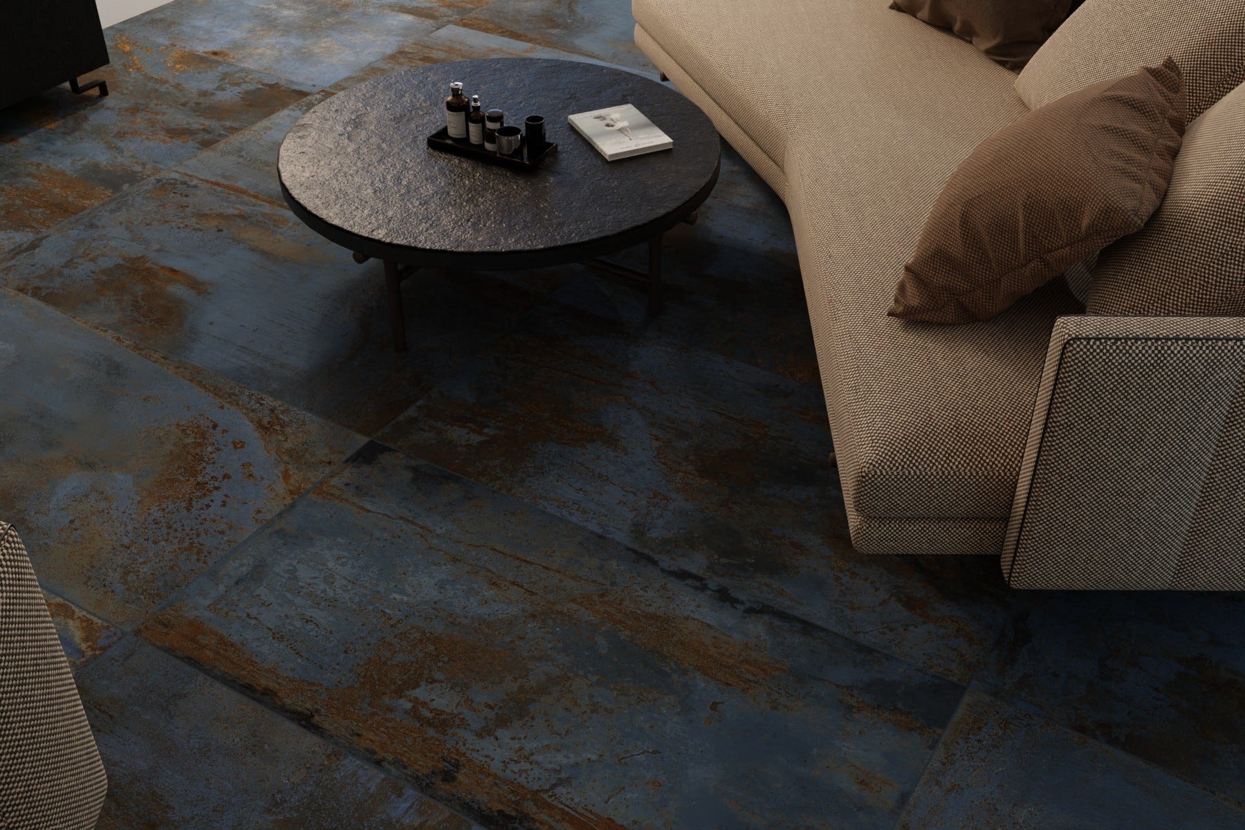 Carrelage grès cérame effet métal bleu - Carrelages 80x80 cm, 9 mm R9 ...