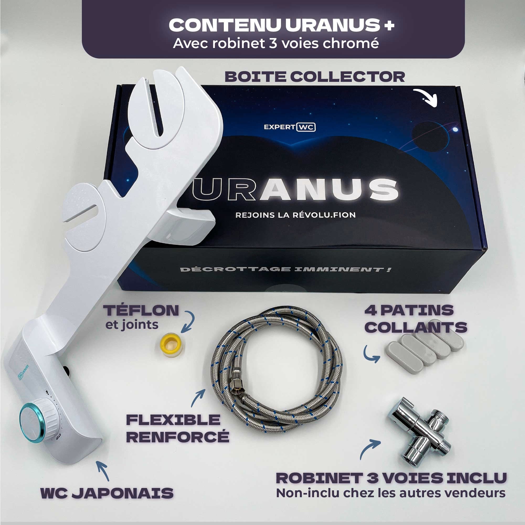 Kit Complet Toilette WC Japonaise Autonettoyante Avec Robinet 3 Voies Inclu (Brevet Déposé) - Marque Française - Bidet Japonais Jet réglable - 11