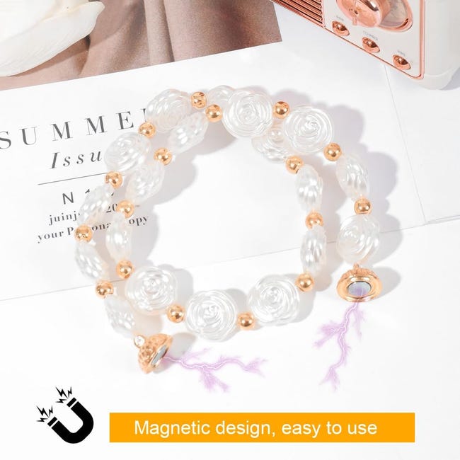Fermacorde Magnetici Con Perle ABS | Eleganti Supporti Per Tende Da Finestra | Chiusura Facile E Senza Fori (Confezione Da 2)