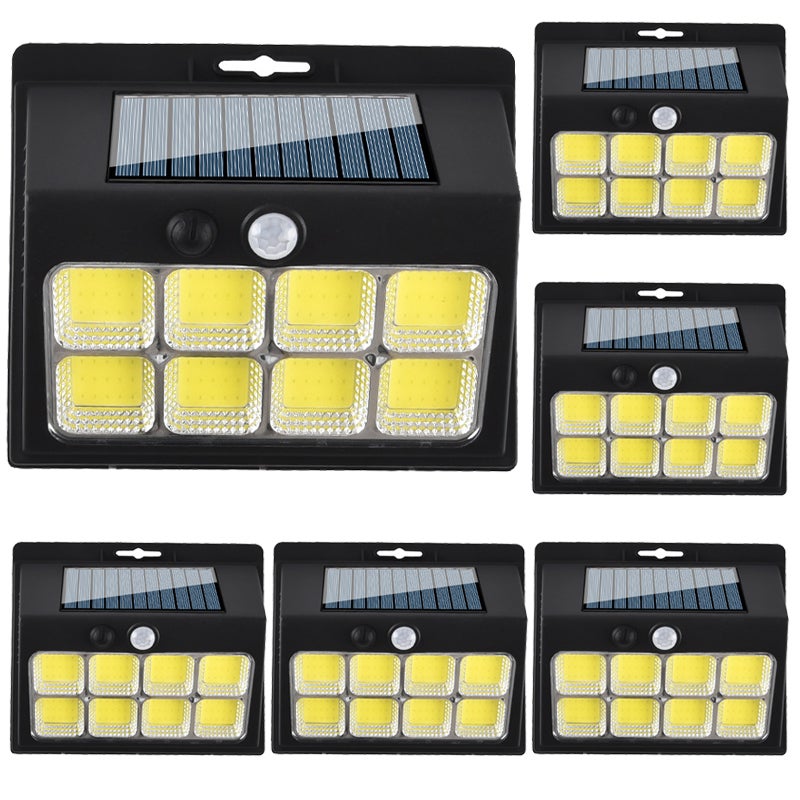 Zestaw 6 solarnych lamp zewnętrznych z czujnikiem ruchu, solarne lampy ścienne z 3 trybami do ogrodu przy ogrodzeniu, 128LED