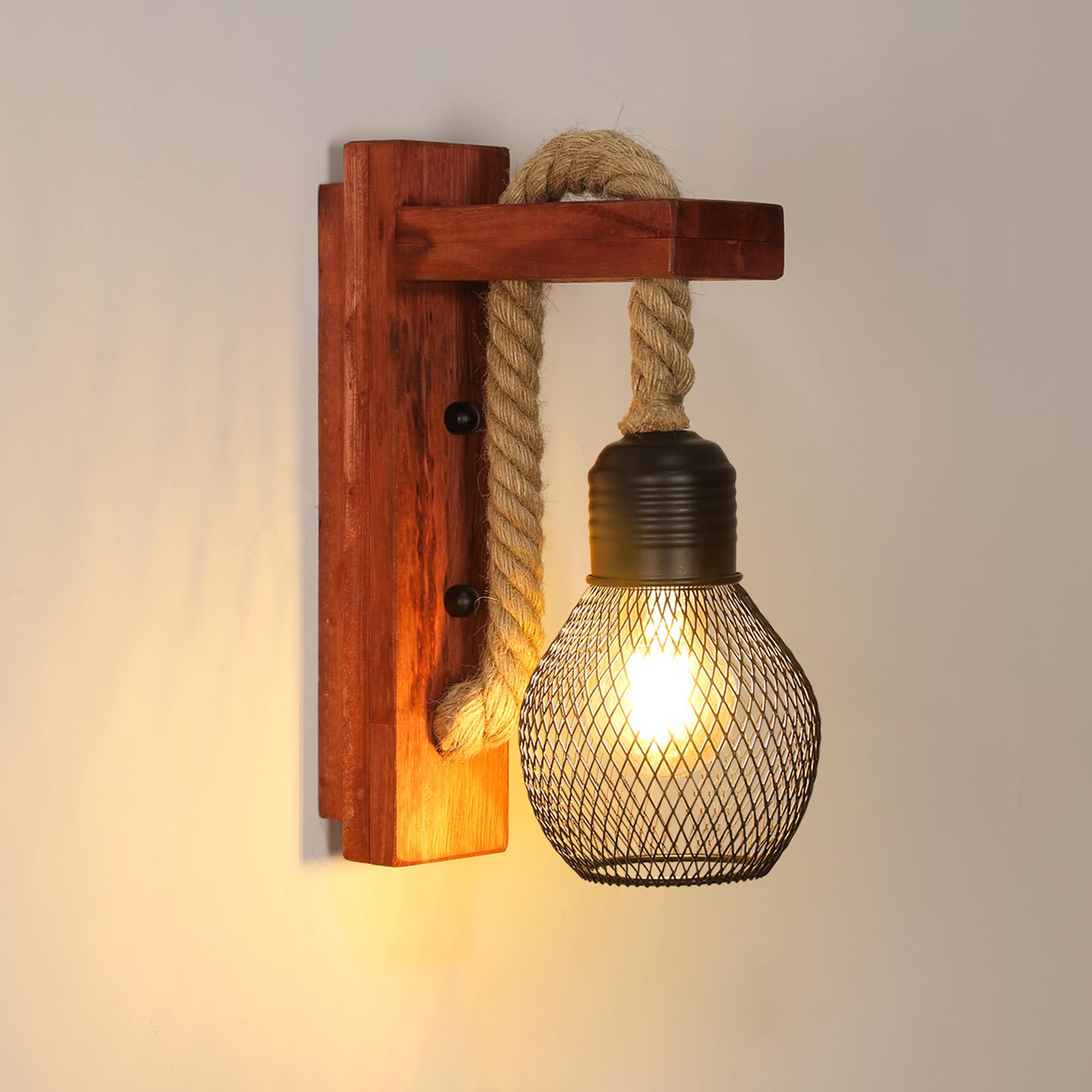 Aplique de pared de madera y negro, estilo retro vintage, con casquillo e27, ideal para dormitorios y comedores (bombilla no incluida).