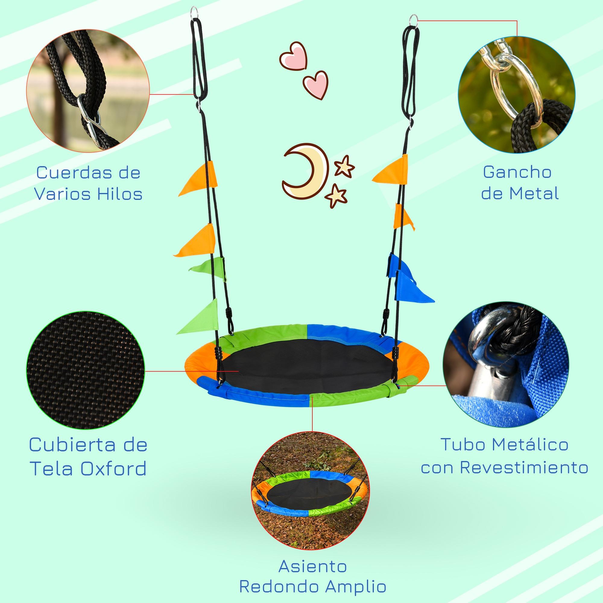 Baloiço para Crianças de Jardim Outsunny Azul, Verde, Cor de laranja Metal, Tecido PP, Oxford Ø100x180cm - 6