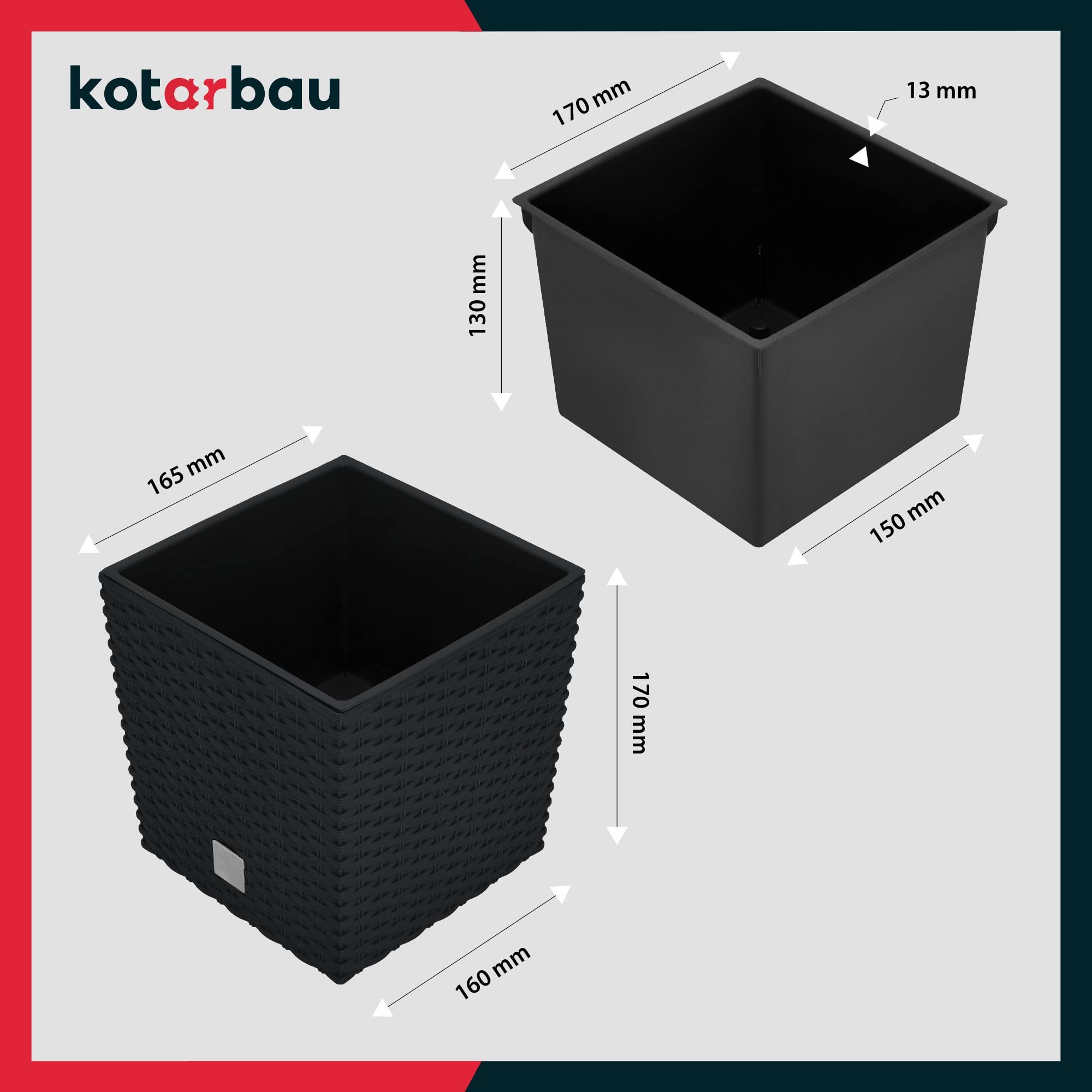 2x donica doniczka 4 l ogrodowa balkonowa taras kwiaty rattan wkład ogród - KOTARBAU - 3