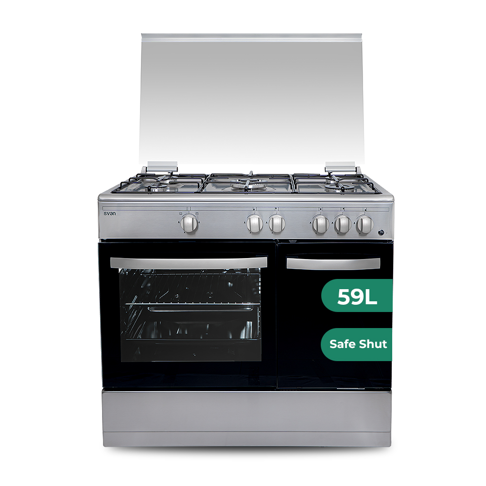 Cocina de gas svan, skgw5901pbx. quemador wok triple llama, compartimento bombona, kit conversión gas ciudad, acabado en inox, placa 5 quemadores