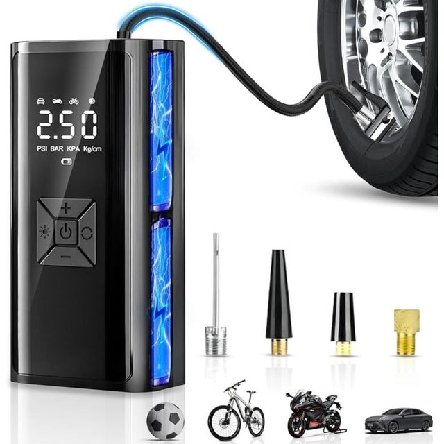 Pompe à Air électrique Sans Fil – 150 PSI, Batterie 7800 MAh, écran LCD, 2 Alimentations, Pour Voiture/vélo/sport