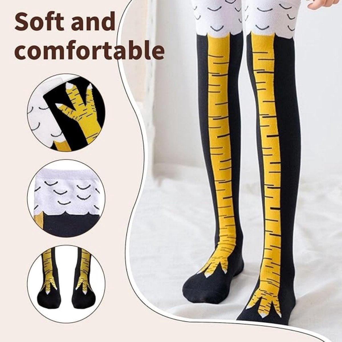 Chaussettes hautes en forme de pattes de poulet rigolotes - Chaussettes amusantes - Tricots chauds à motifs de dessins animés - 3