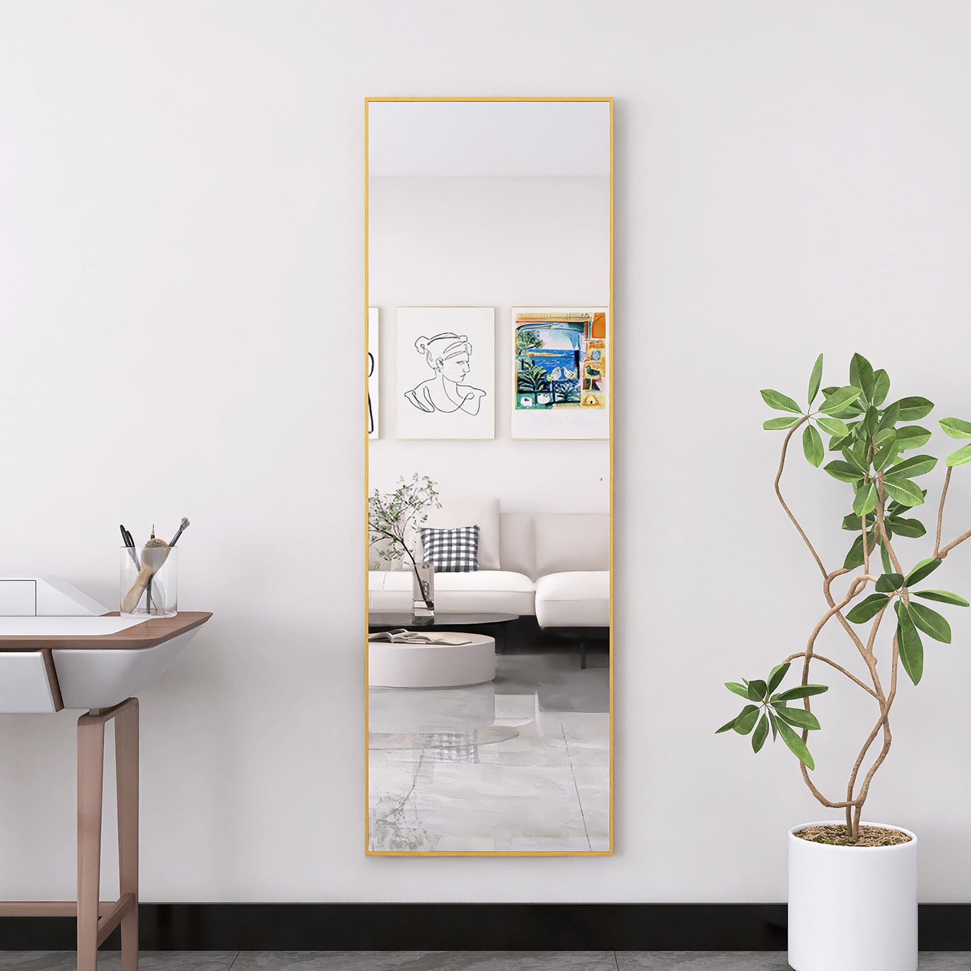 Miroir de Maquillage - Verre Trempé - Cadre Aluminium Doré - 162x53cm - COZY - Design Contemporain - 2