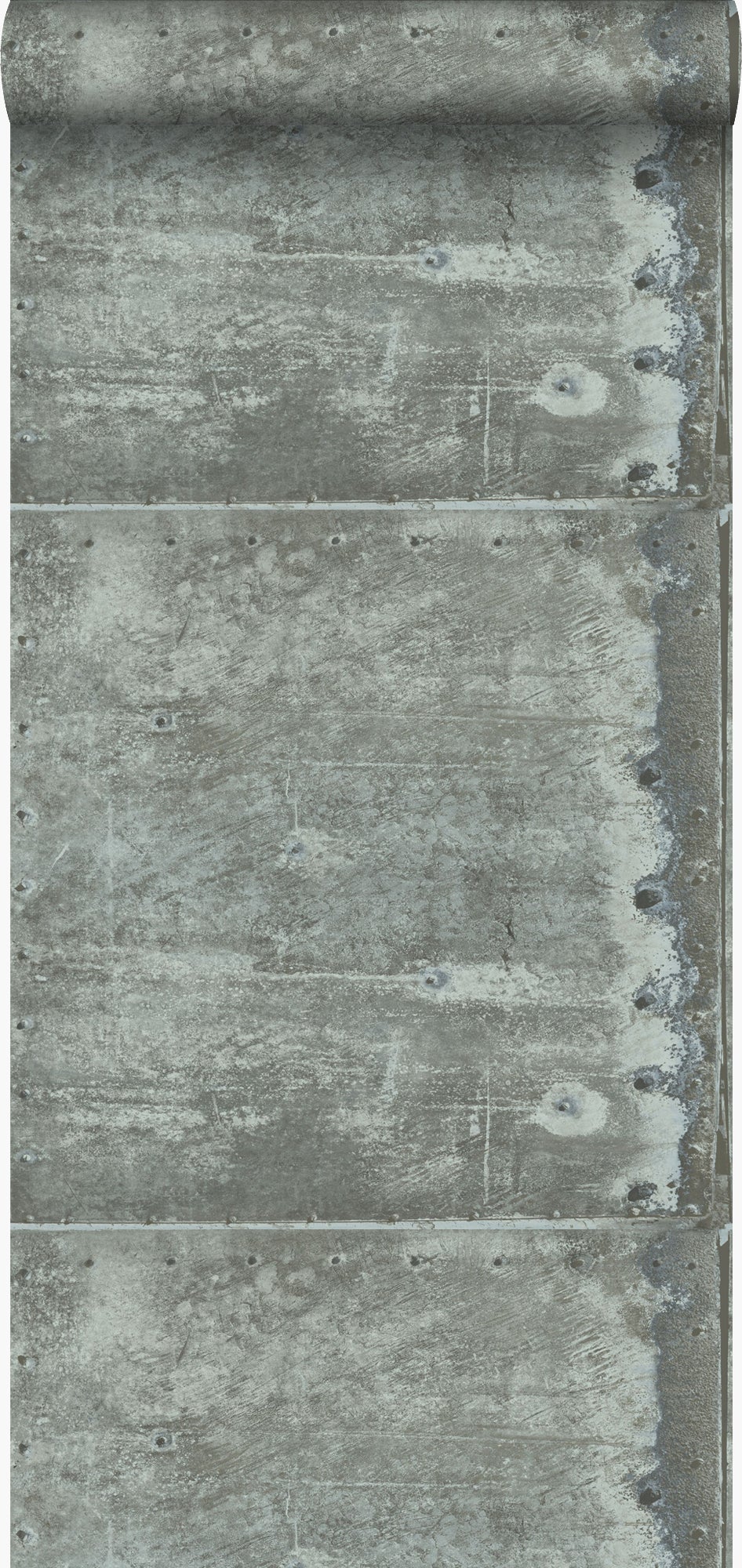 Tapeta duże wyblakłe zardzewiałe metalowe płytki z nitami jasna laguna zieleń - 53 cm x 10.05 m - ORIGIN