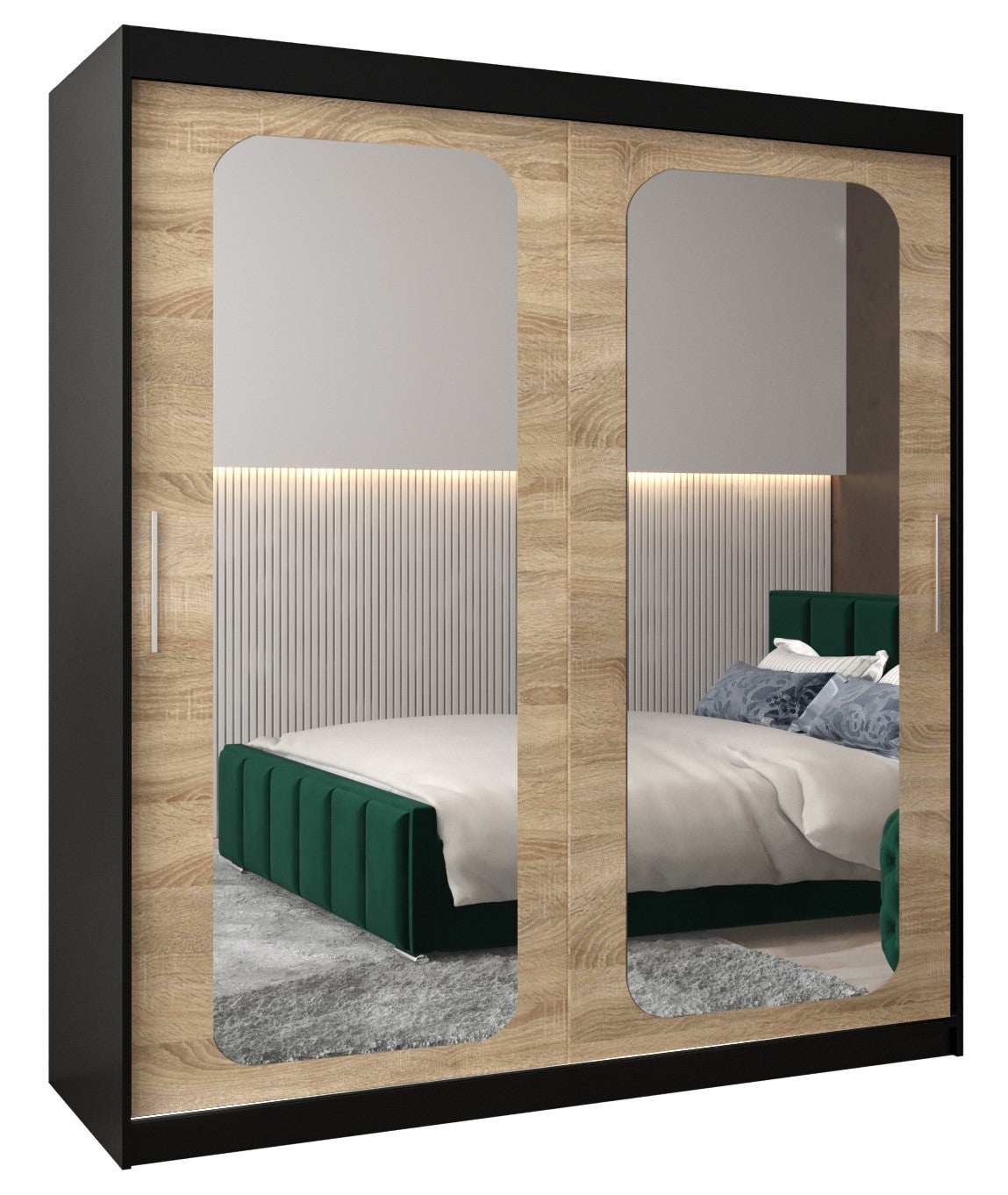 Szafa przesuwna garderoba PROMO T3 180 x 62 x 200 cm Czarny + Sonoma - Abiks Meble