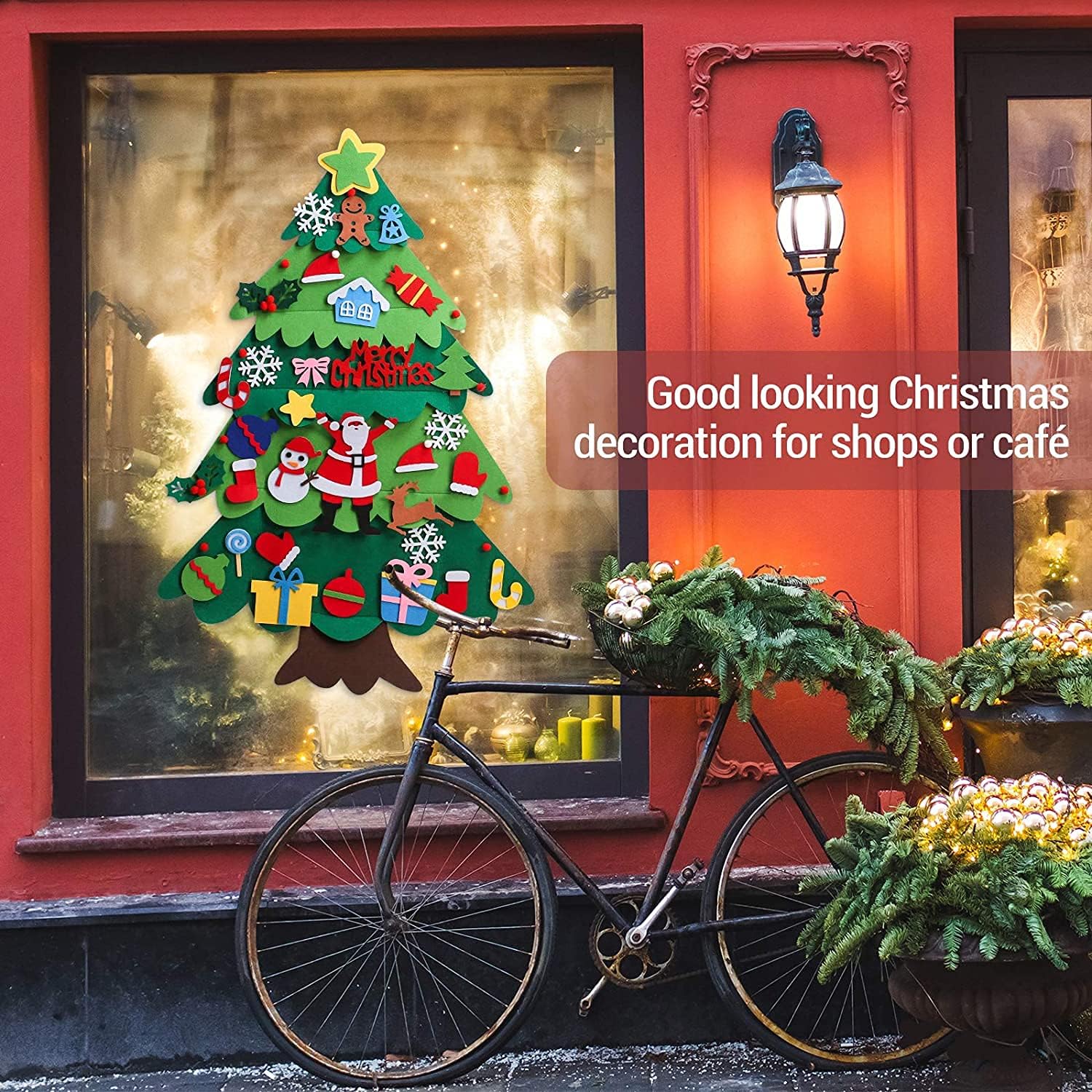 Albero di Natale con luci a LED, albero di Natale fai da te in feltro con 32 ornamenti rimovibili, decorazioni artigianali natalizie, 100 cm - 6