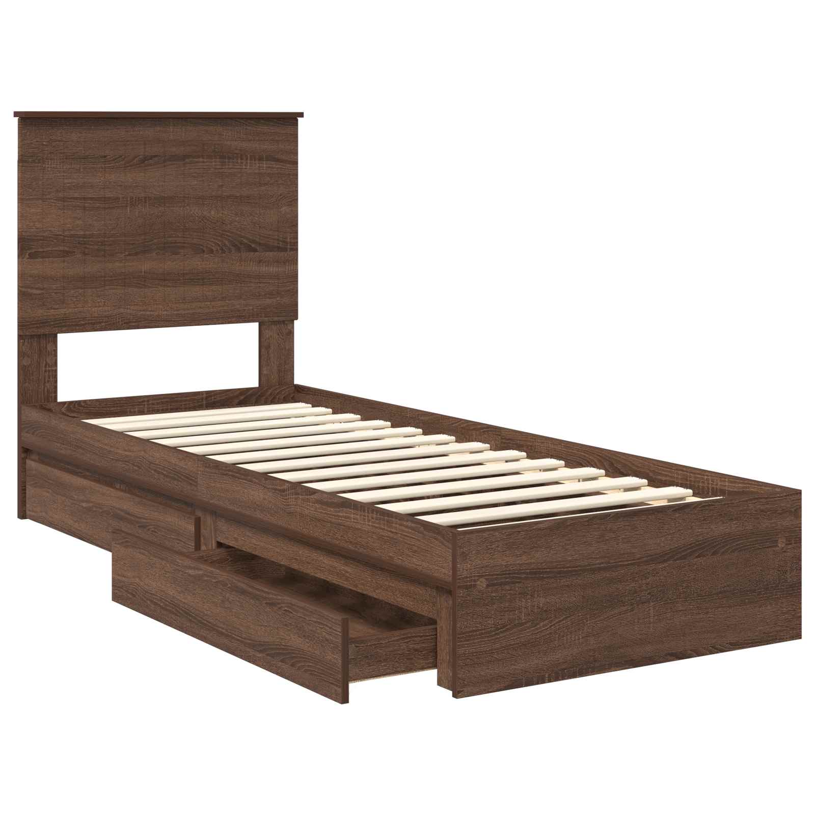 Lit coffre chêne brun 75 x 190 cm panneau de bois - 5