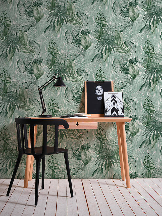 Papel pintado hojas verdes estilo realista Papel pintado dibujos hojas tropicales Papel pintado tropical estilo flora y fauna - 2