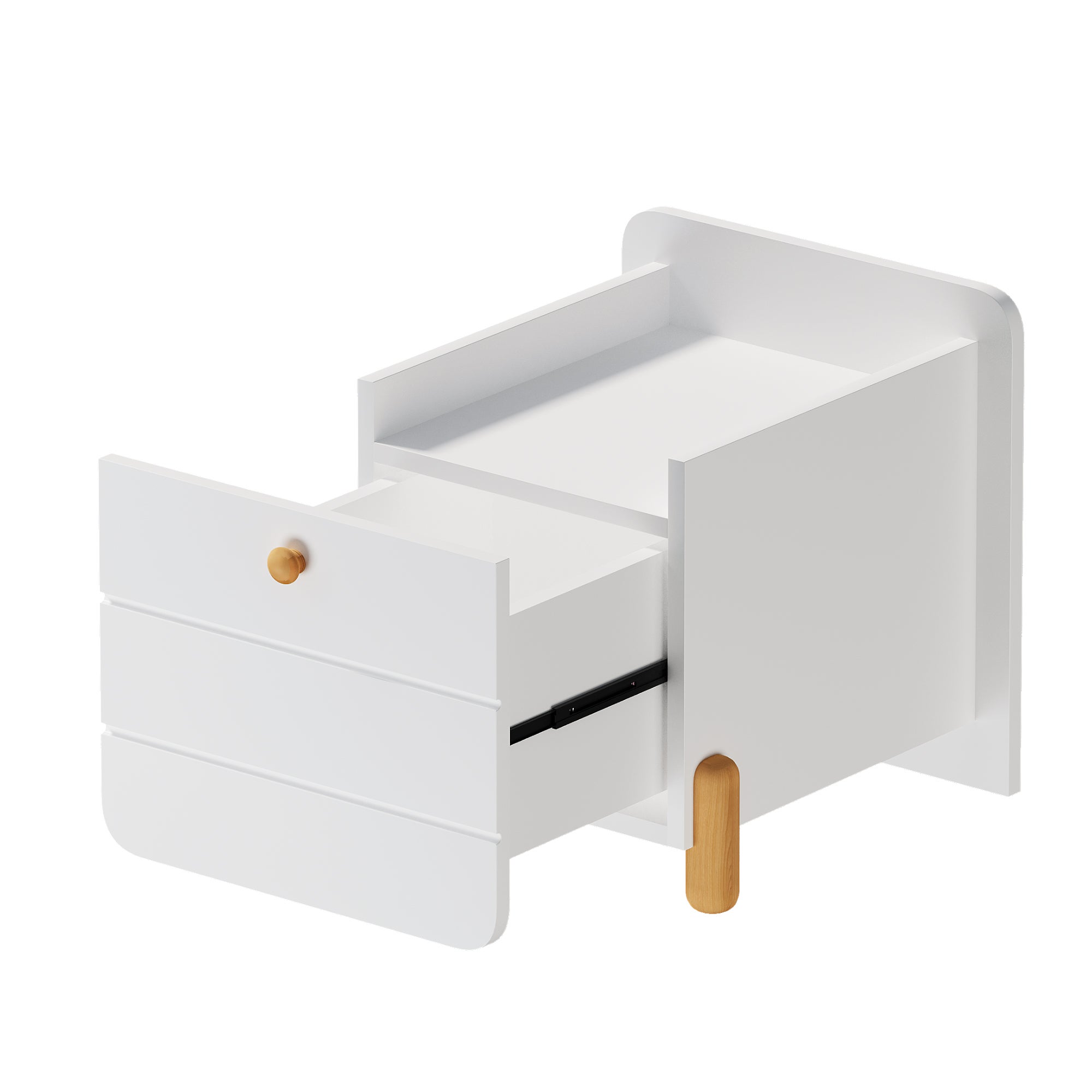Table de chevet avec 1 tiroir - 38.5 x 33 x 39 cm - Pin + contreplaqué + MDF - pour salon ou chambre - Blanc - 5