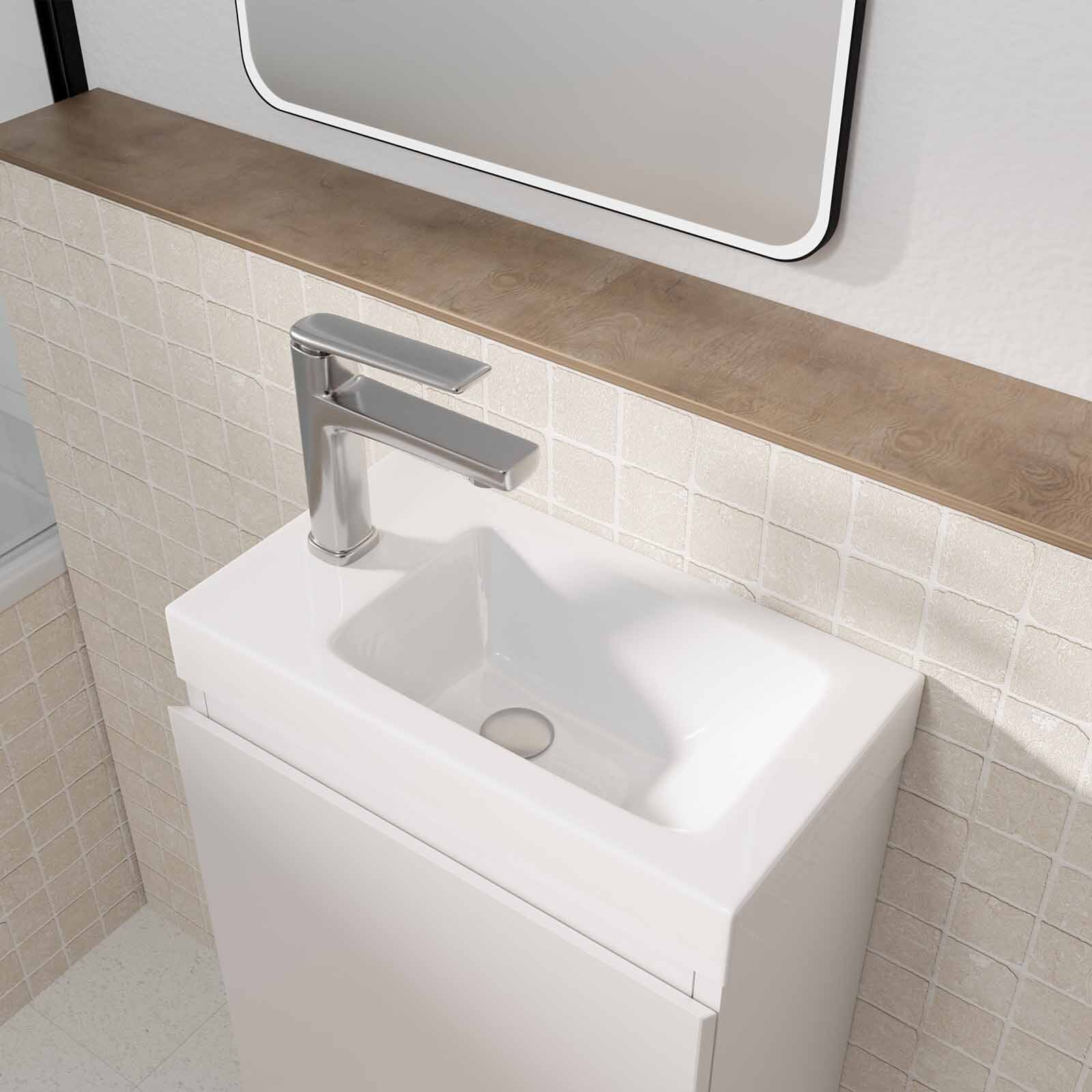 Meuble Lave Mains Blanc 40x50x22 cm avec Vasque en SMC - ELEMENTARY - 6