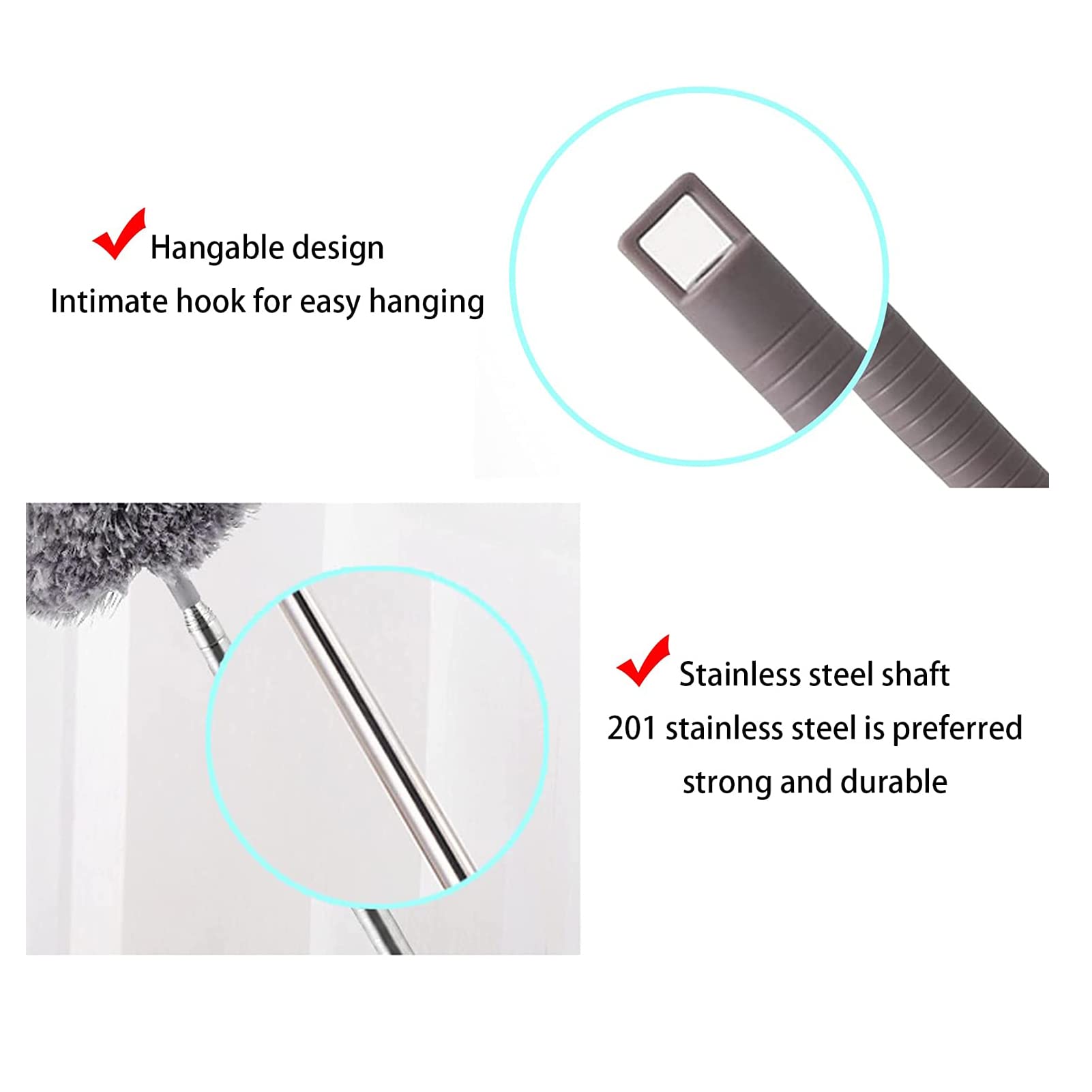 5pcs Plumeau Telescopique Plumeau Poussière en Télescopique Balai à Poussière Lavable en Microfibre avec Tige Télescopique Nettoie Les Coins - 4
