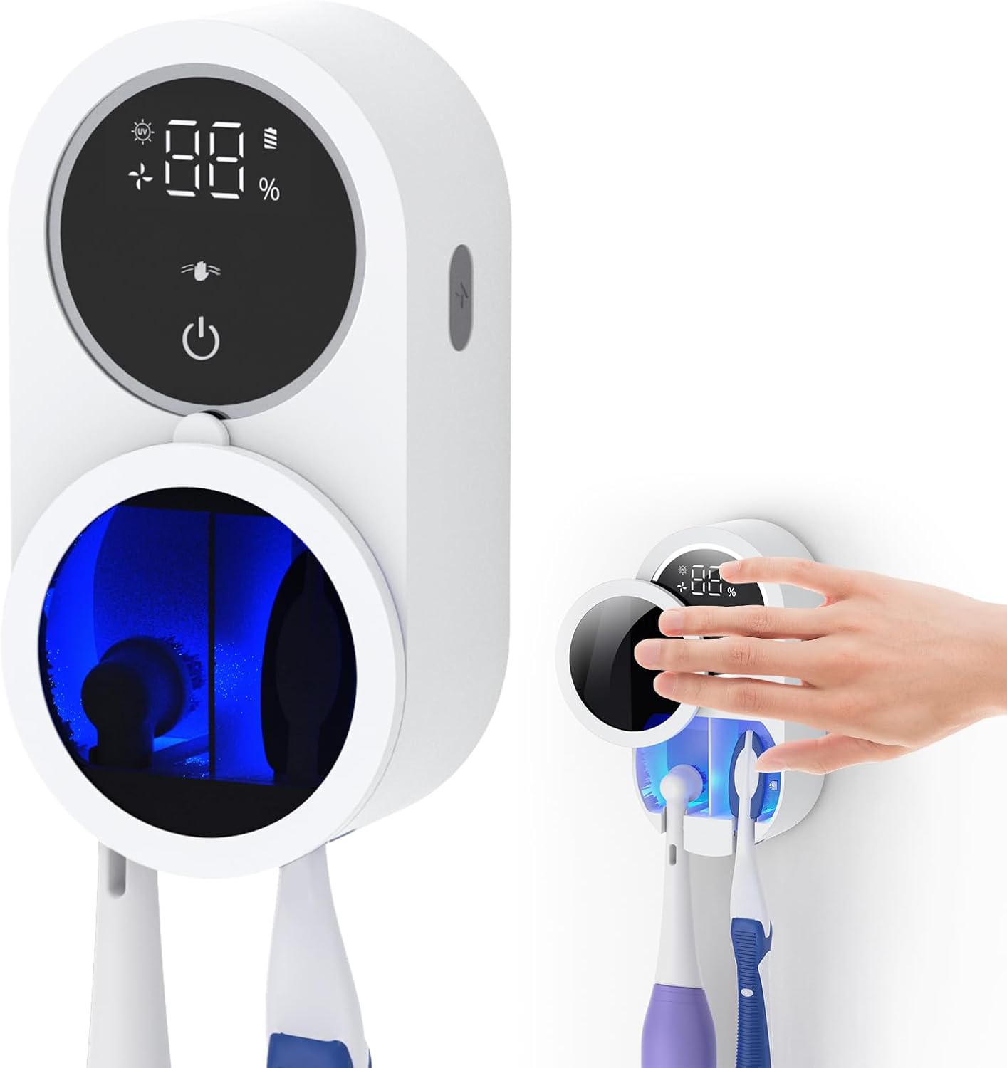 Uchwyt na szczoteczkę do zębów montowany na ścianie z dezynfekcją UV-C i UV-A, uchwyt na szczoteczkę do zębów ze sterylizatorem, automatyczne suszenie