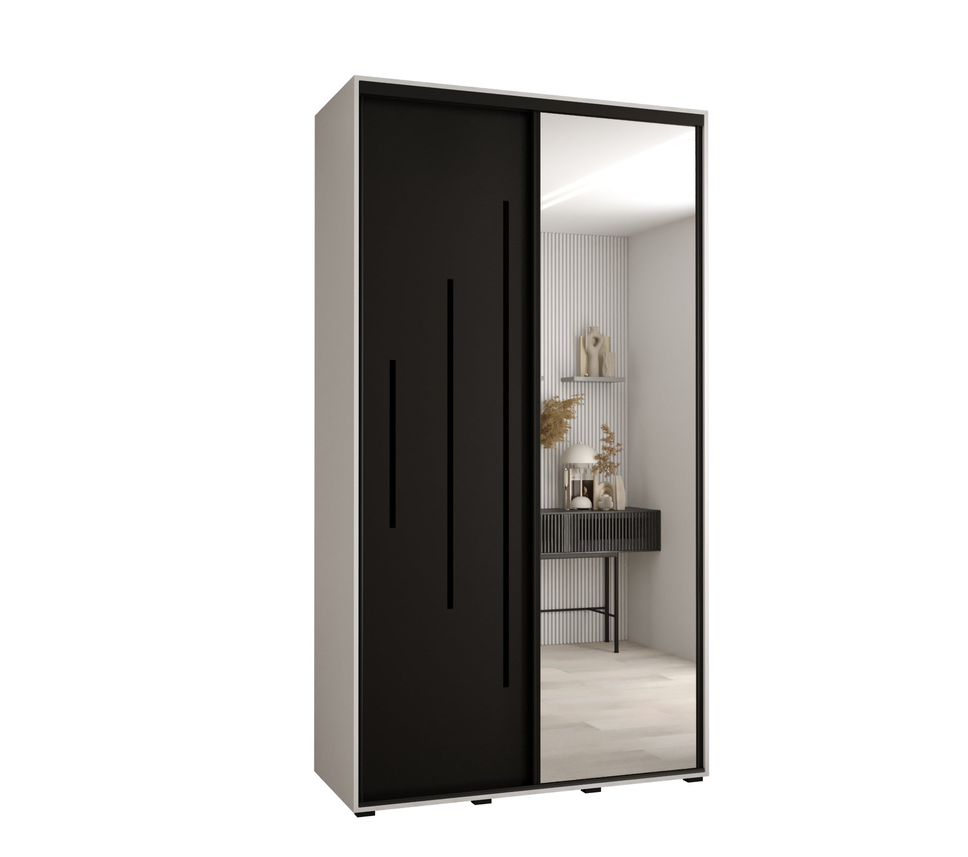 Szafa przesuwna z lustrem wysoka Davos 13 140 x 45 x 235,2 cm biały + czarny + u. czarny - Abiks Meble