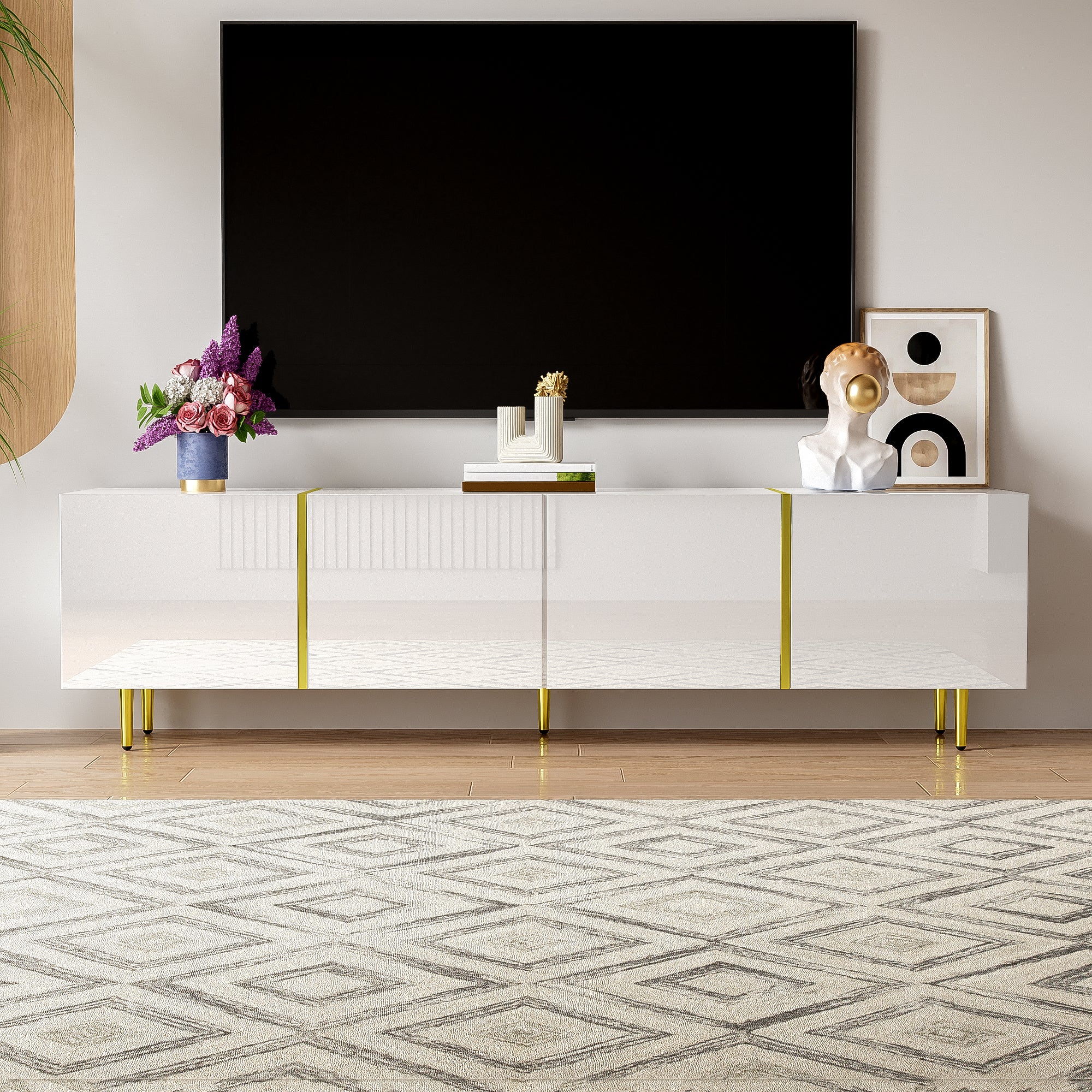Meuble TV laqué brillant – Quatre portes, design moderne et épuré ...