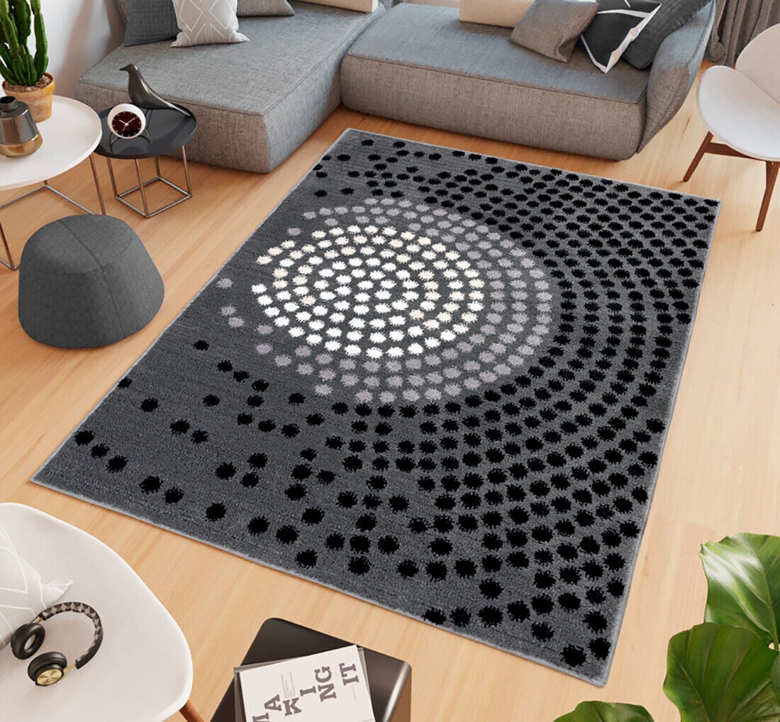 TAPISO Dream Tapis Salon Chambre Noir Gris Crème Géométrique Carreaux Fin 80 X 150 Cm | Leroy Merlin