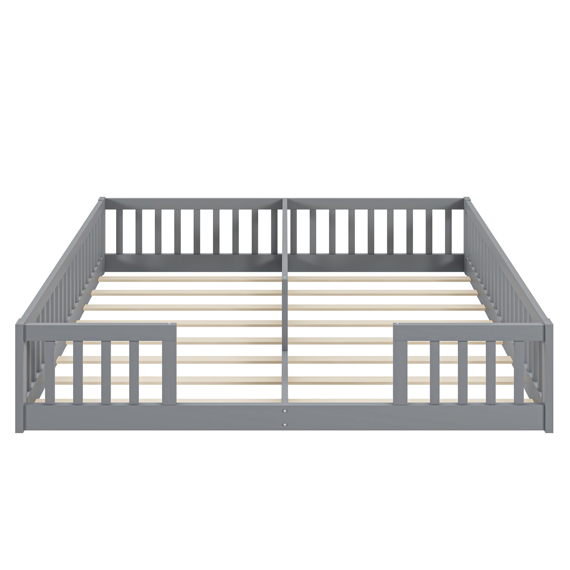 Montessori Lit de sol 90 x 200 cm avec barrières de sécurit, lit d'enfant 2 place, lit en bois avec sommier à lattes, gris (sans matelas) - 6
