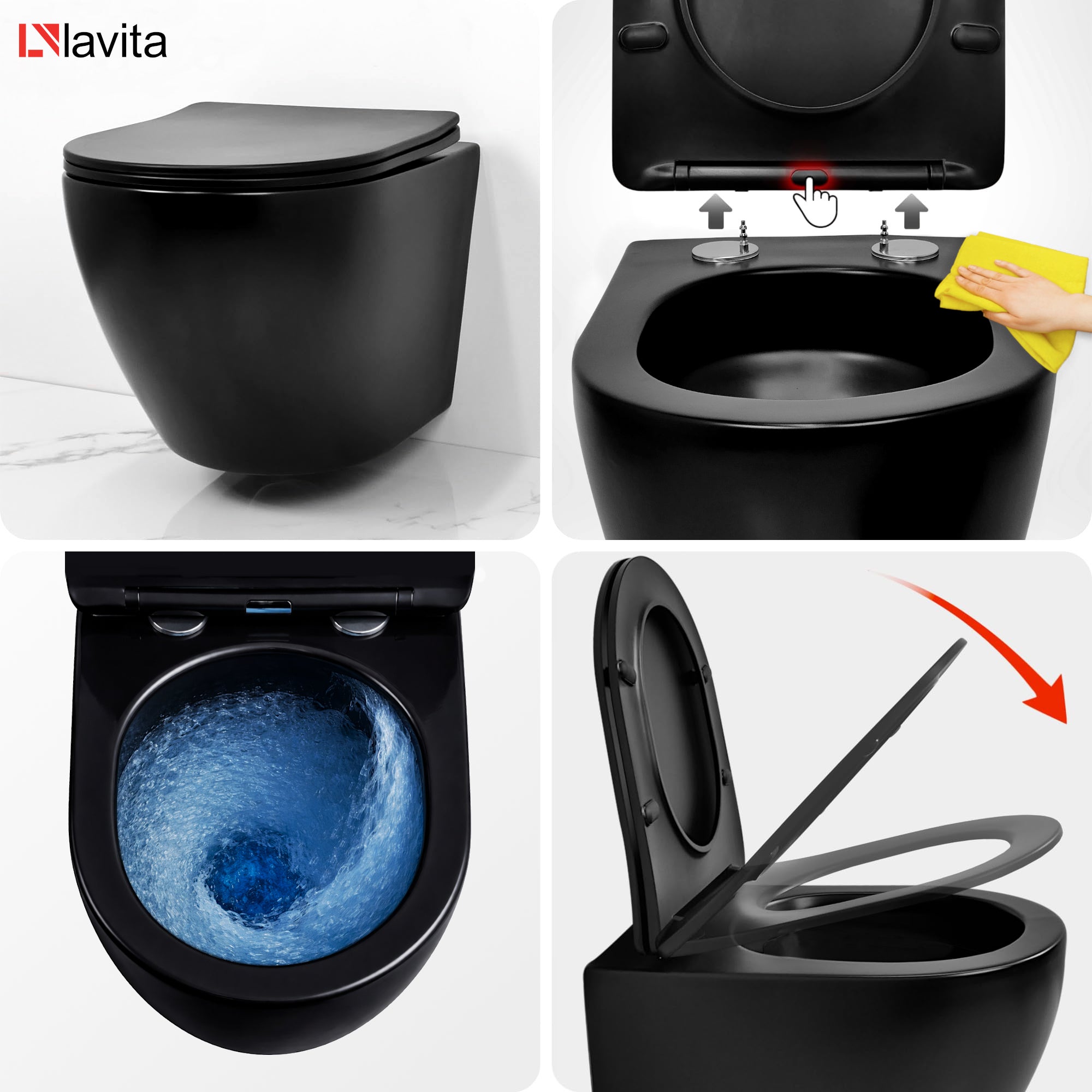 GEBERIT Duofix Basic Support Bâti-support + Lavita WC Sinto Black suspendu noir sans bord + panneau de commande Delta 25 noir | Kit complet WC - 5