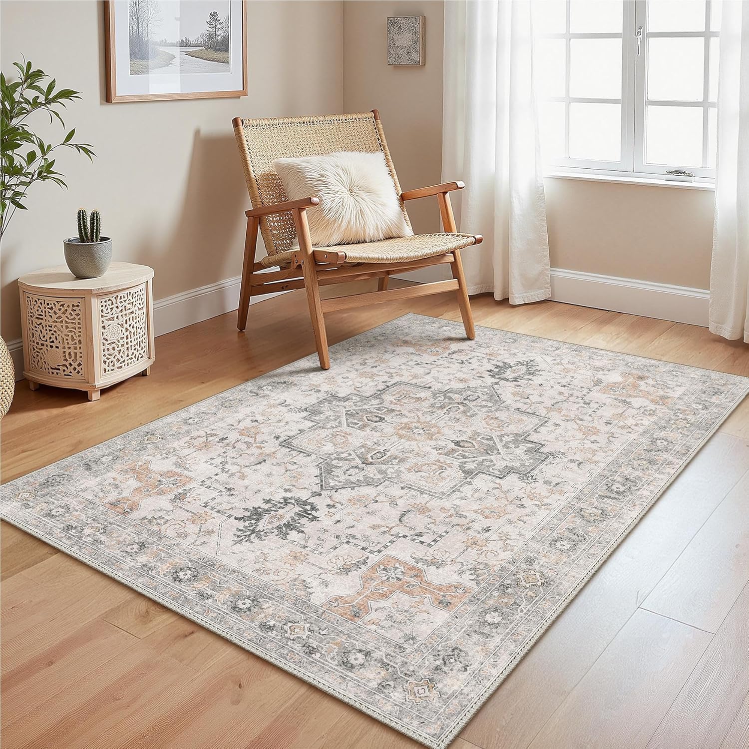 1 dywanik do salonu w kolorze szaro-brązowym, 80 x 120 cm, antypoślizgowy spód, zmywalny, krótki włos, odpowiedni do kuchni, jadalni, biur i sypialni