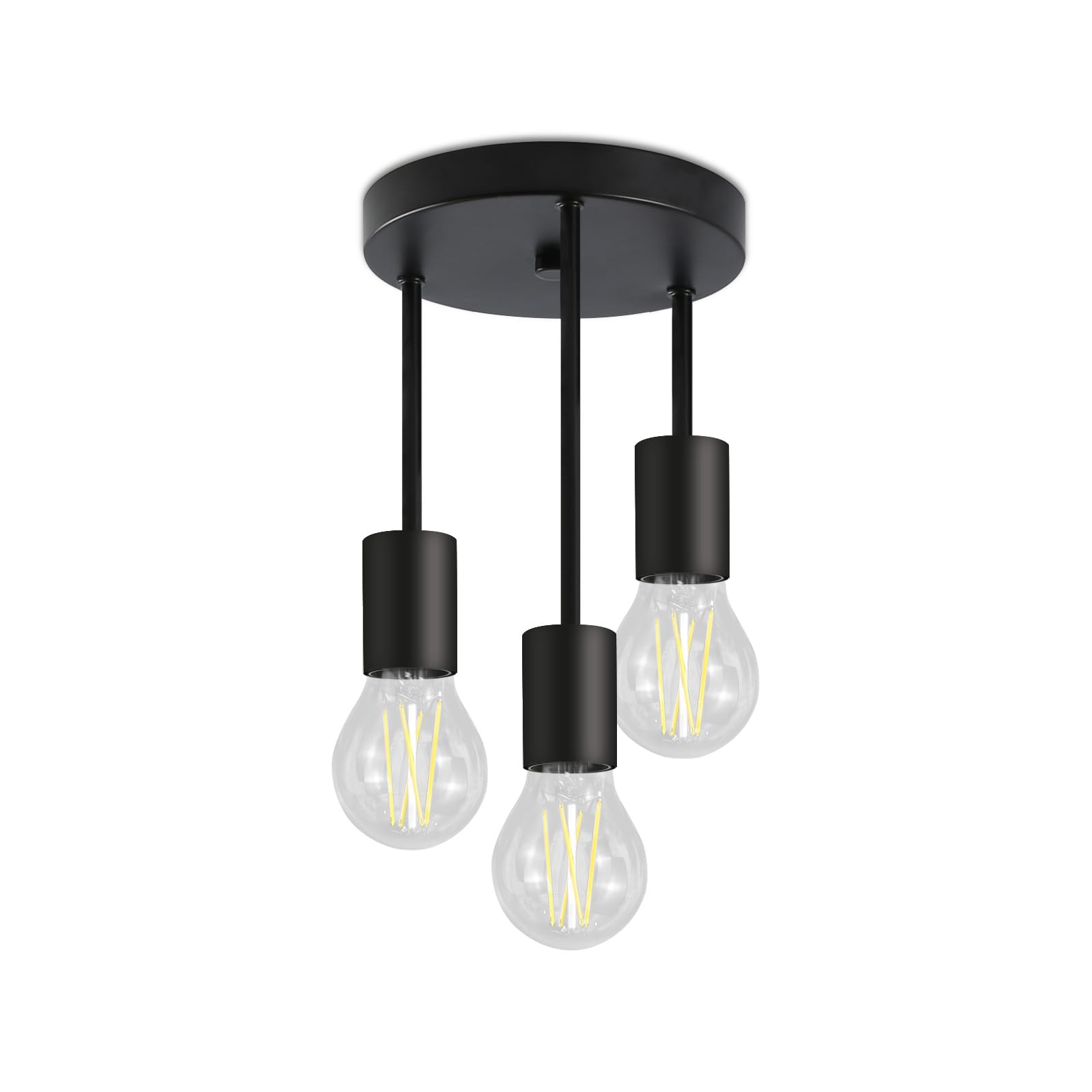 Plafonnier Vintage Noir 3 Flammes - Lustre Industriel Suspendu avec 3 Spots E27 pour Salle à Manger,Cuisine ou Couloir - 9