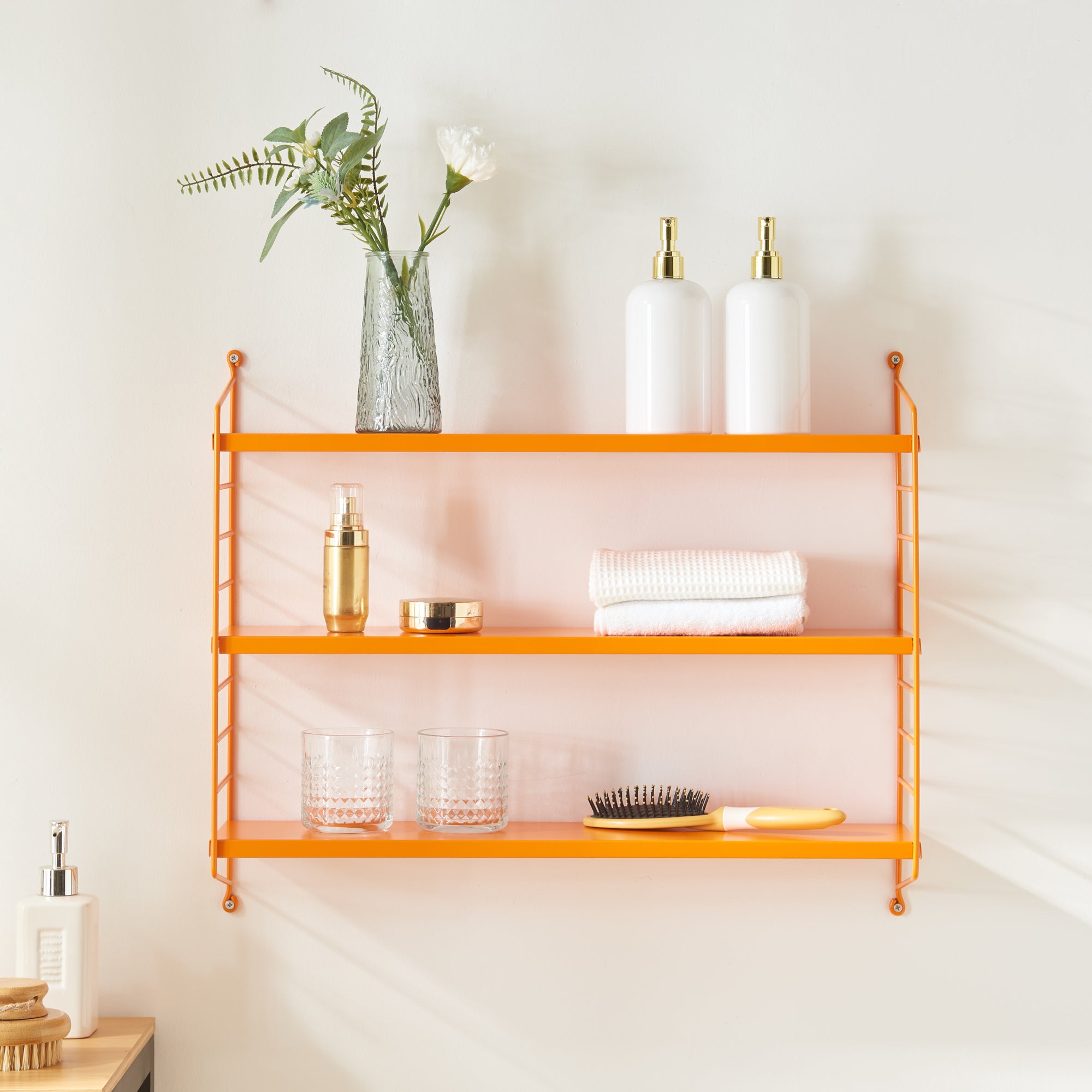 Scaffale A Parete Per Legname 3 Livelli - Rack In Acciaio E Legno, Portata 163 Kg, Colore Arancione, Organizer Da Garage Per Interni/Esterni