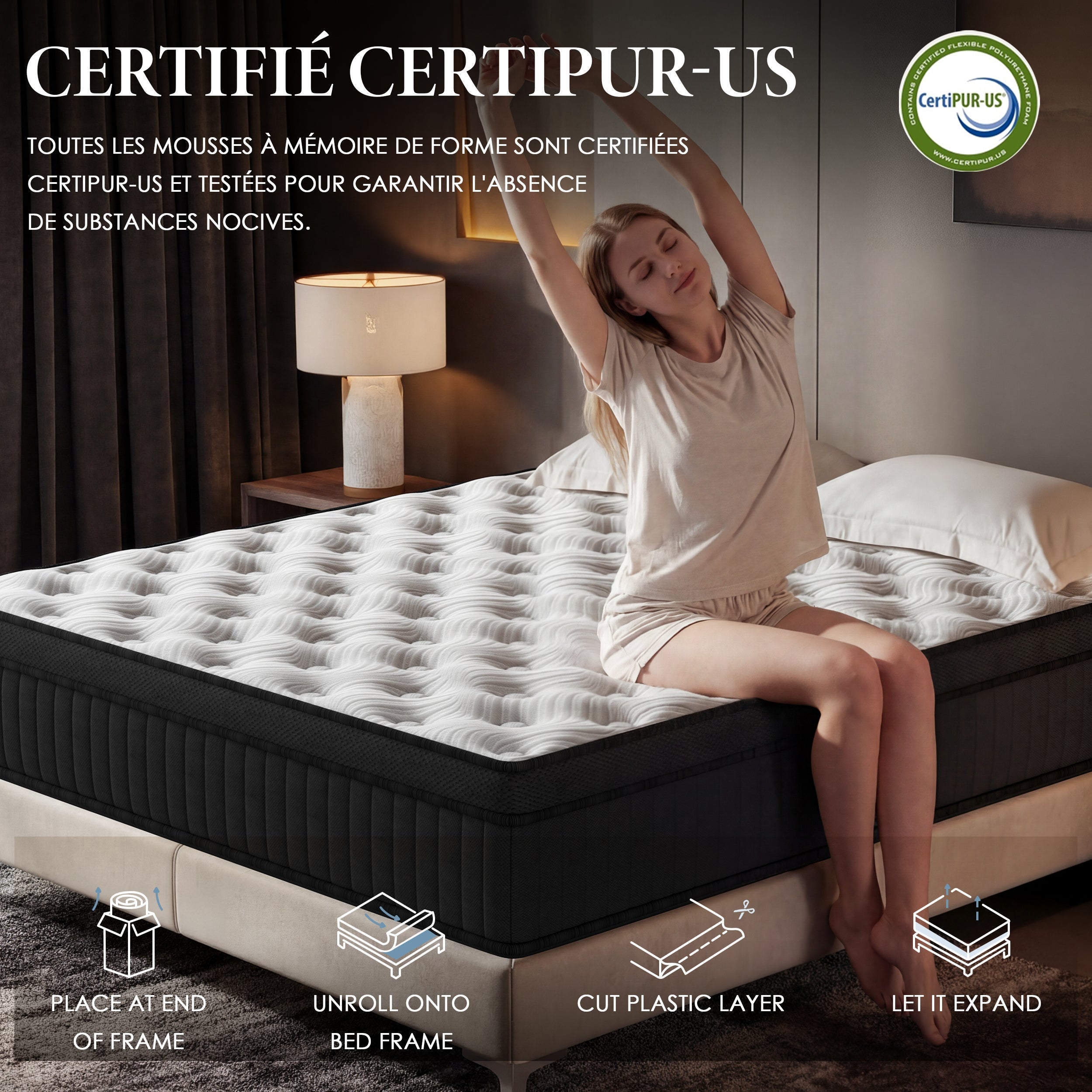 DEWINNER Ensemble matelas + sommier 160x200 cm, Mousse à mémoire de forme,épaisseur du matelas 25cm - 8