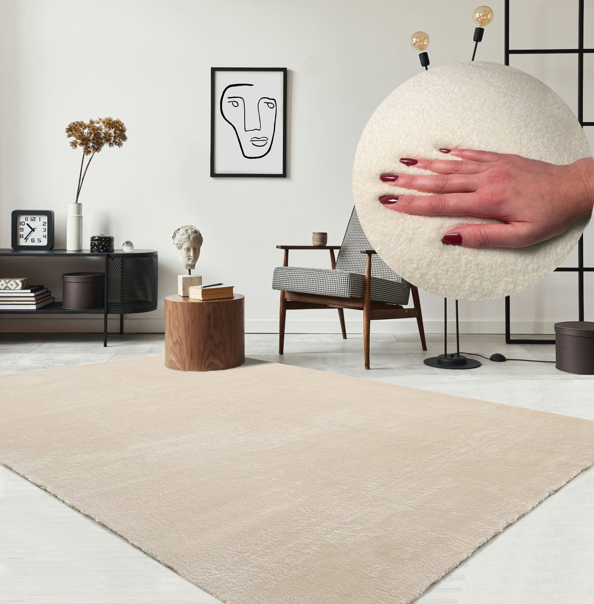 the carpet Relax tapis moelleux à poils courts, dessous antidérapant, lavable à 30 degrés, super soft, aspect fourrure, Beige, 160 x 220 cm - 2