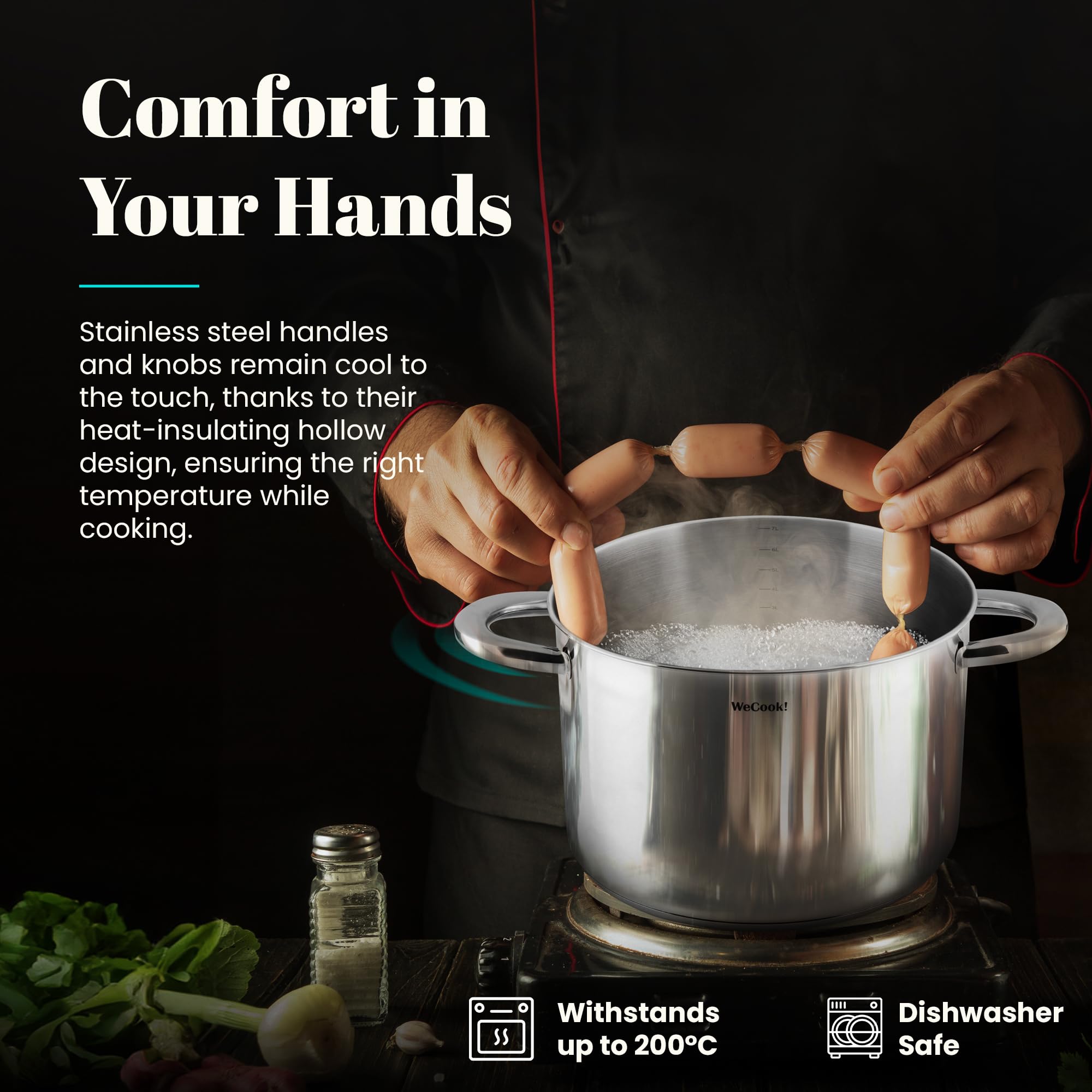 Wecook! Pentola in acciaio inox con coperchio e scala di misurazione integrata, Ø 16 cm, capacità di 2,5 litri. Compatibile con Tutte le Fonti di Ca - 3