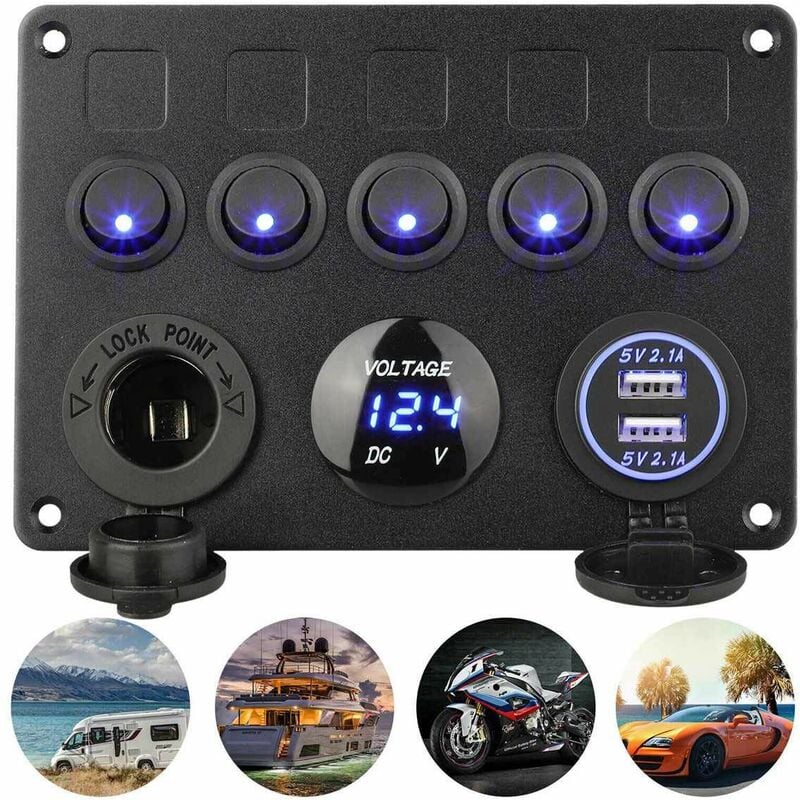 5 Gang Panneau de Commutateur à Bascule Interrupteur à Bascule Panneau Tableau Electrique Bateau Voiture Etanche 12V/24V - Sport