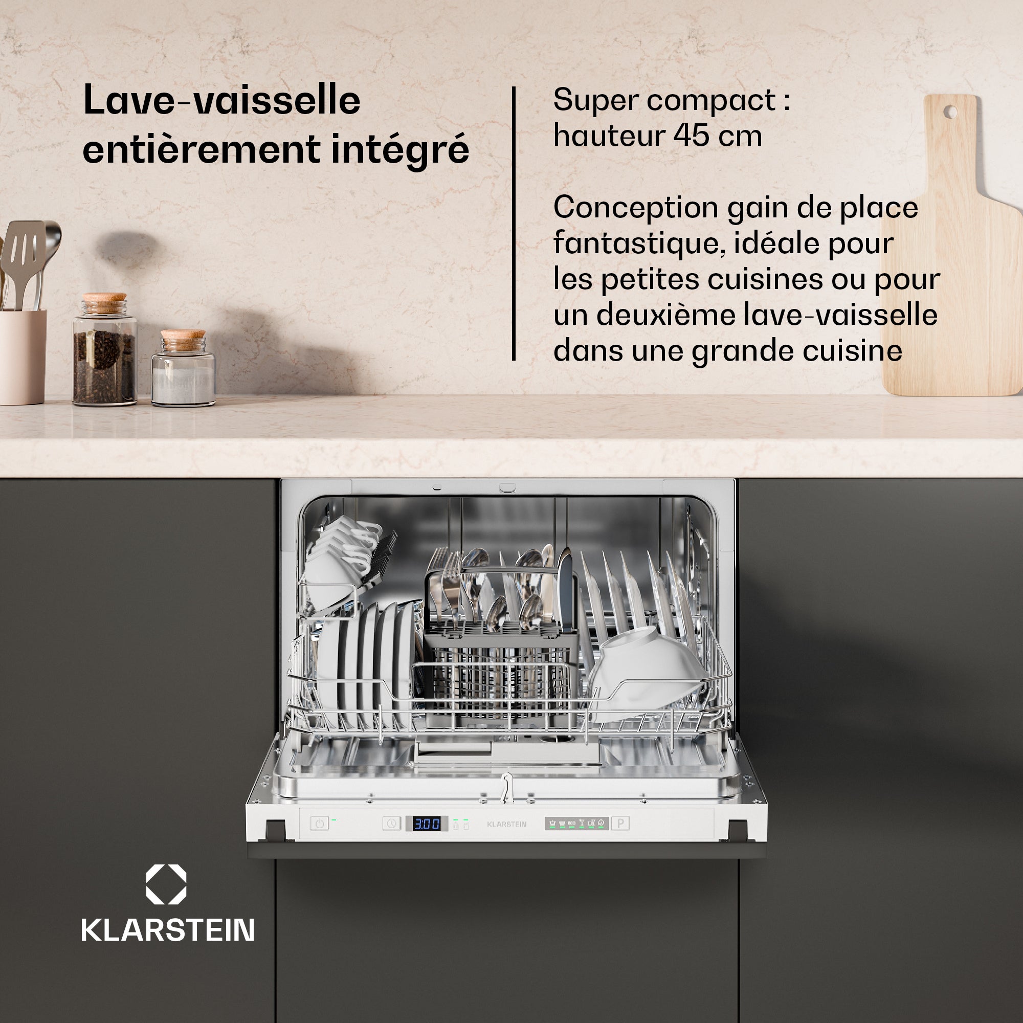 Klarstein Havasia UV 6 Secret Lave-vaisselle encastrable compact 6 couverts Lumière UV 6 programmes Noir - 2