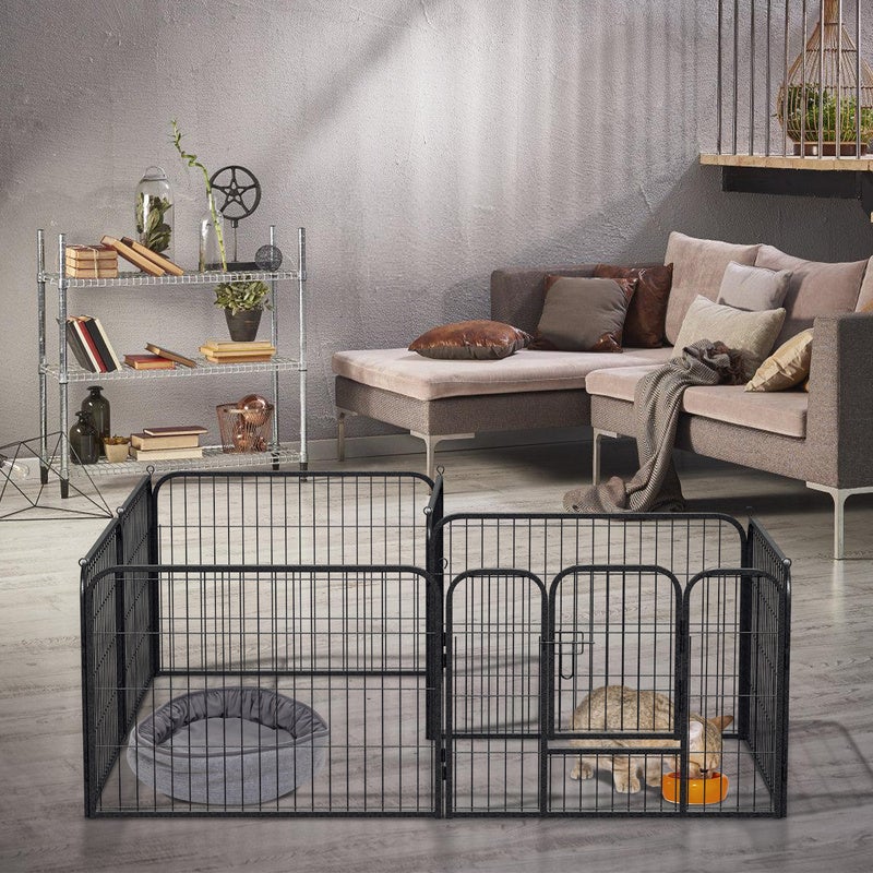 Enclos pour chien 8 pièces hauteur 60cm parc pour chiots avec porte et bâche de protection pliable Montage sans outil pour chiens et chats - 4