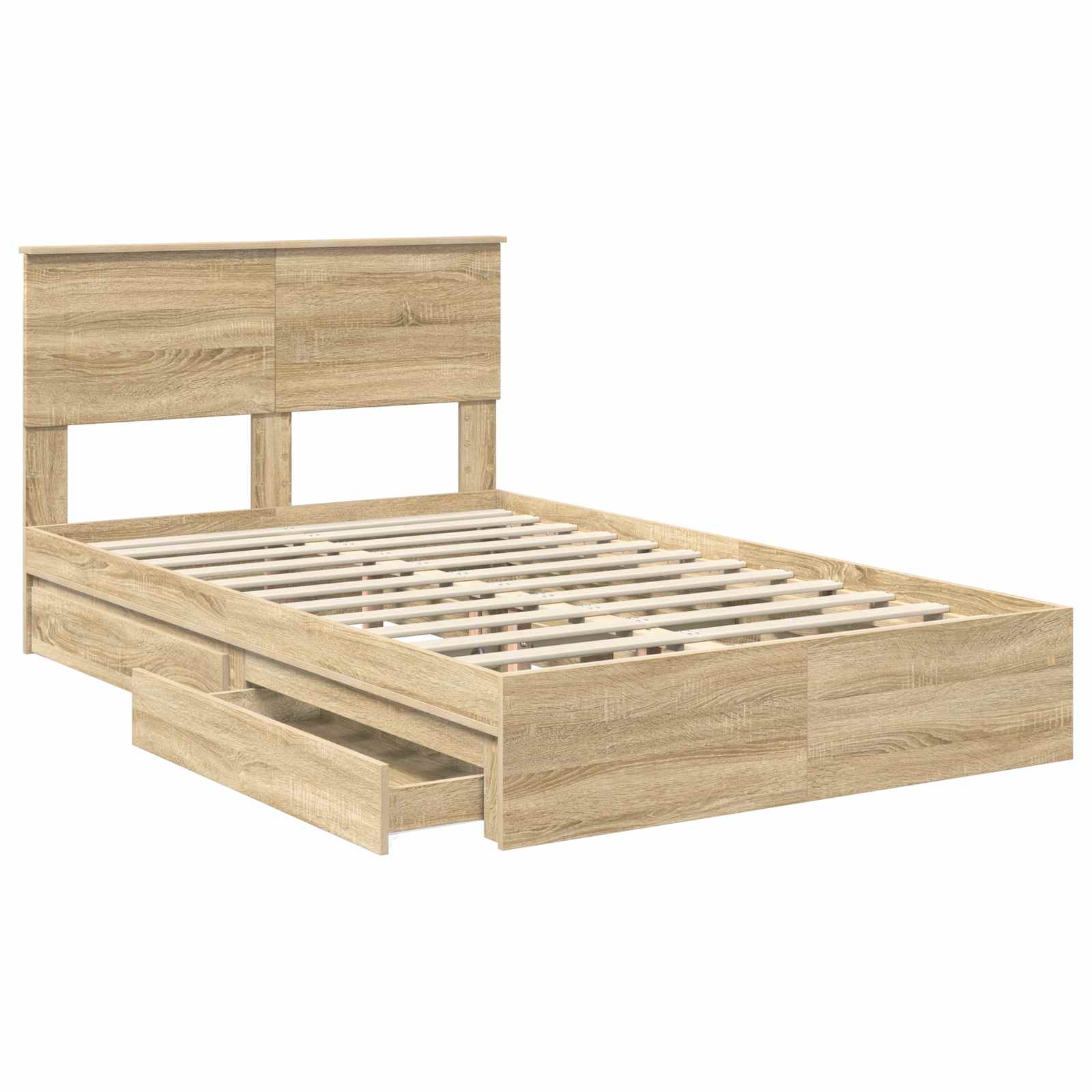 Lit de rangement chêne 135 x 190 cm en panneau de bois - 5