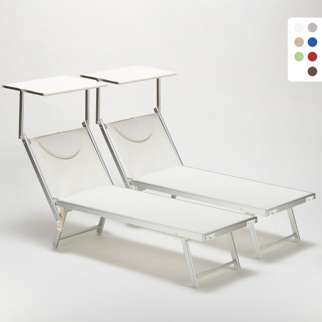2 Lettini spiaggia mare prendisole professionali in alluminio Santorini - Bianco