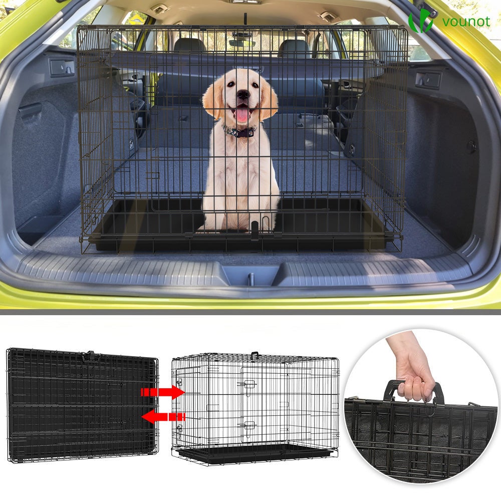 Cage pour chien pliable avec 2 portes verrouillable plateau amovible 107x70x78cm VOUNOT® - 7