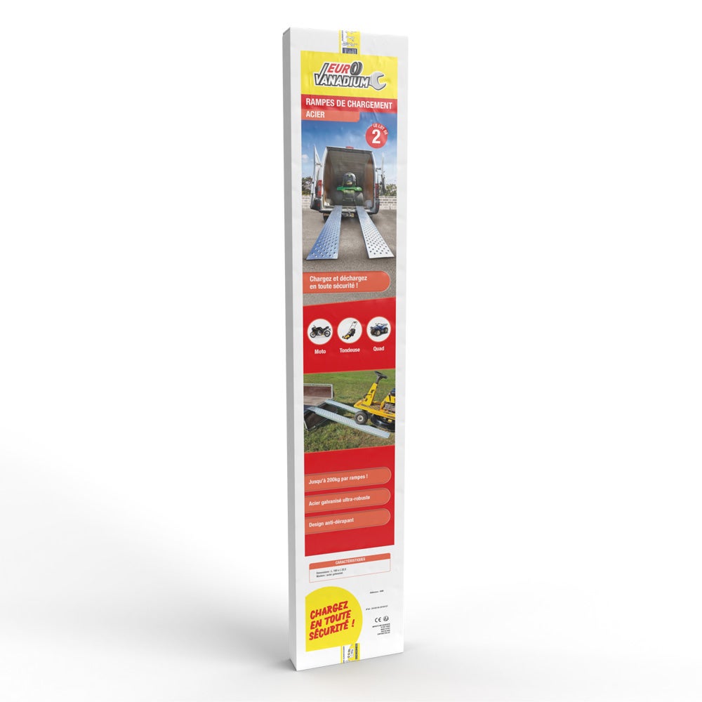 Rampe de chargement X2 en acier - 22,5 x 160 cm - Capacité 200 kg par rampe - 5