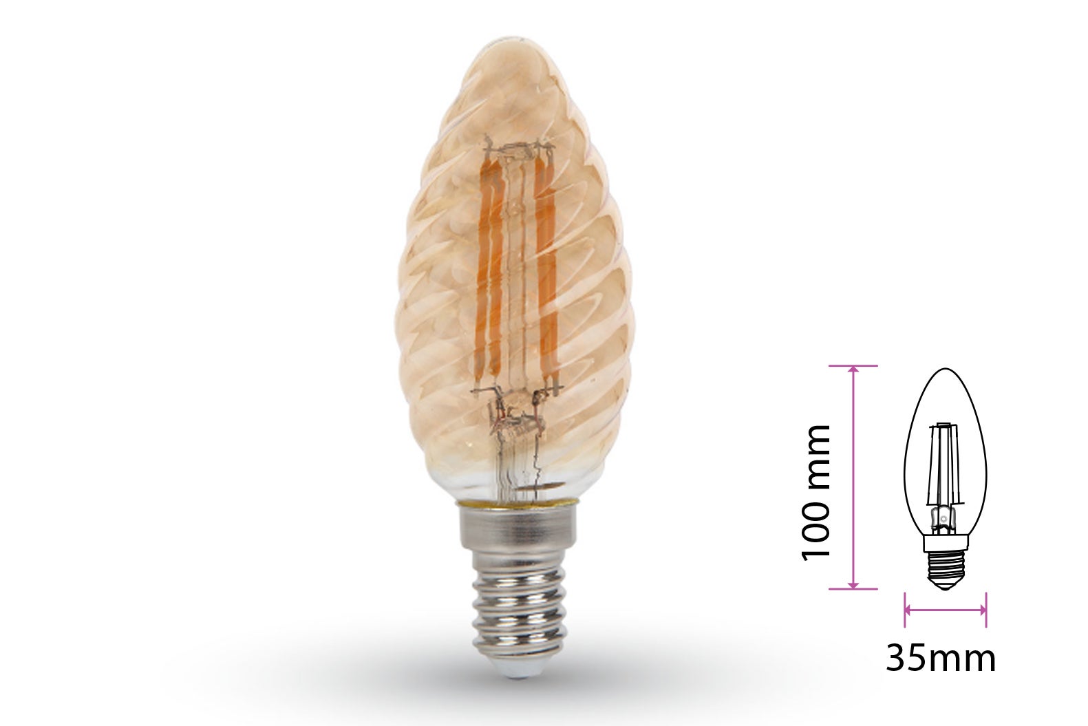 Lampadina a filamento LED E14 a candela ambrata VT-1948 da 4 W - 3000 K - 6