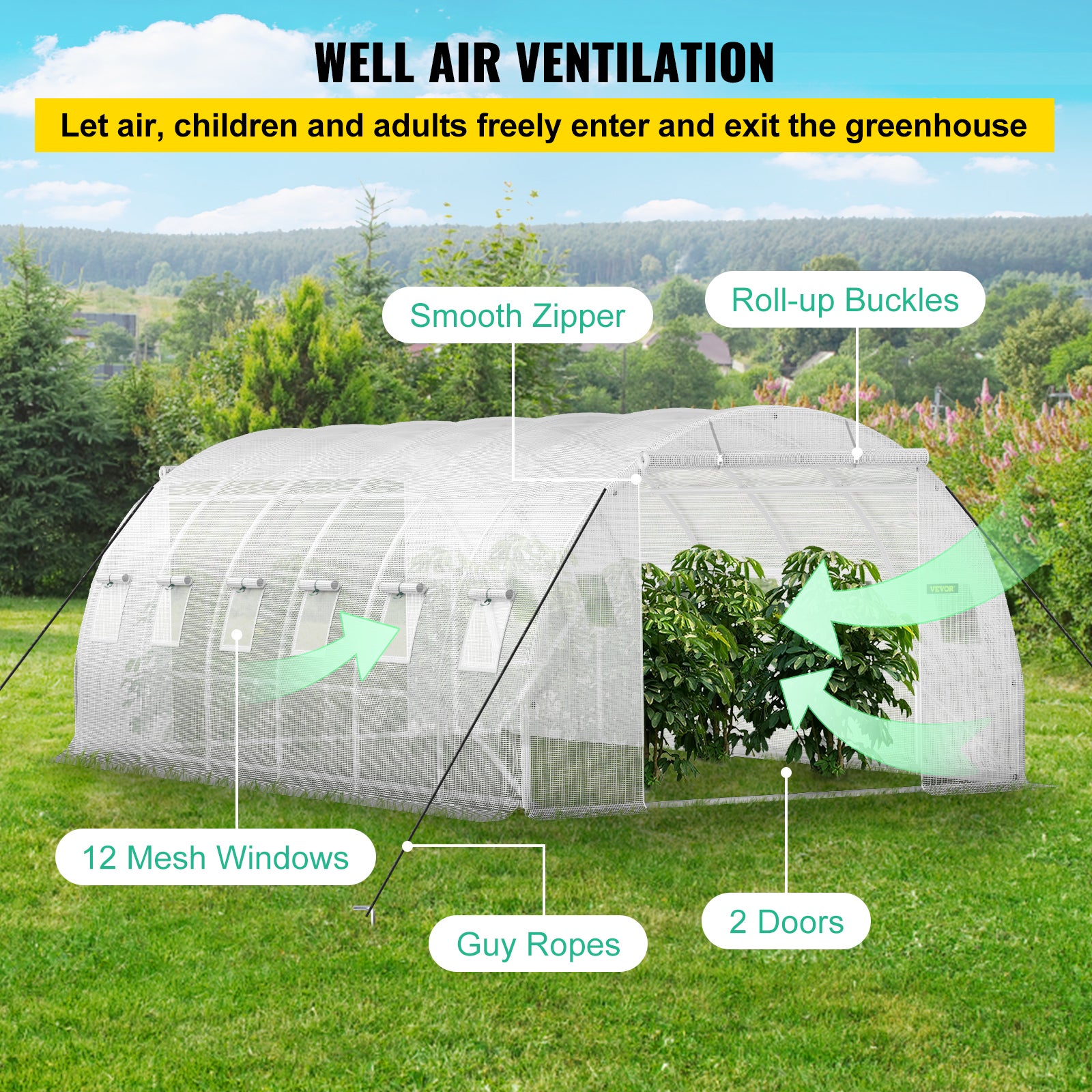 Serre Tunnel Jardin VEVOR 6,1x3x2,1 m Tente Abri Plantes Cadre en Acier Galvanise Couverture Etanche PE 3 Poutres Superieures 4 Poteaux Diagonaux 2 Po - 5