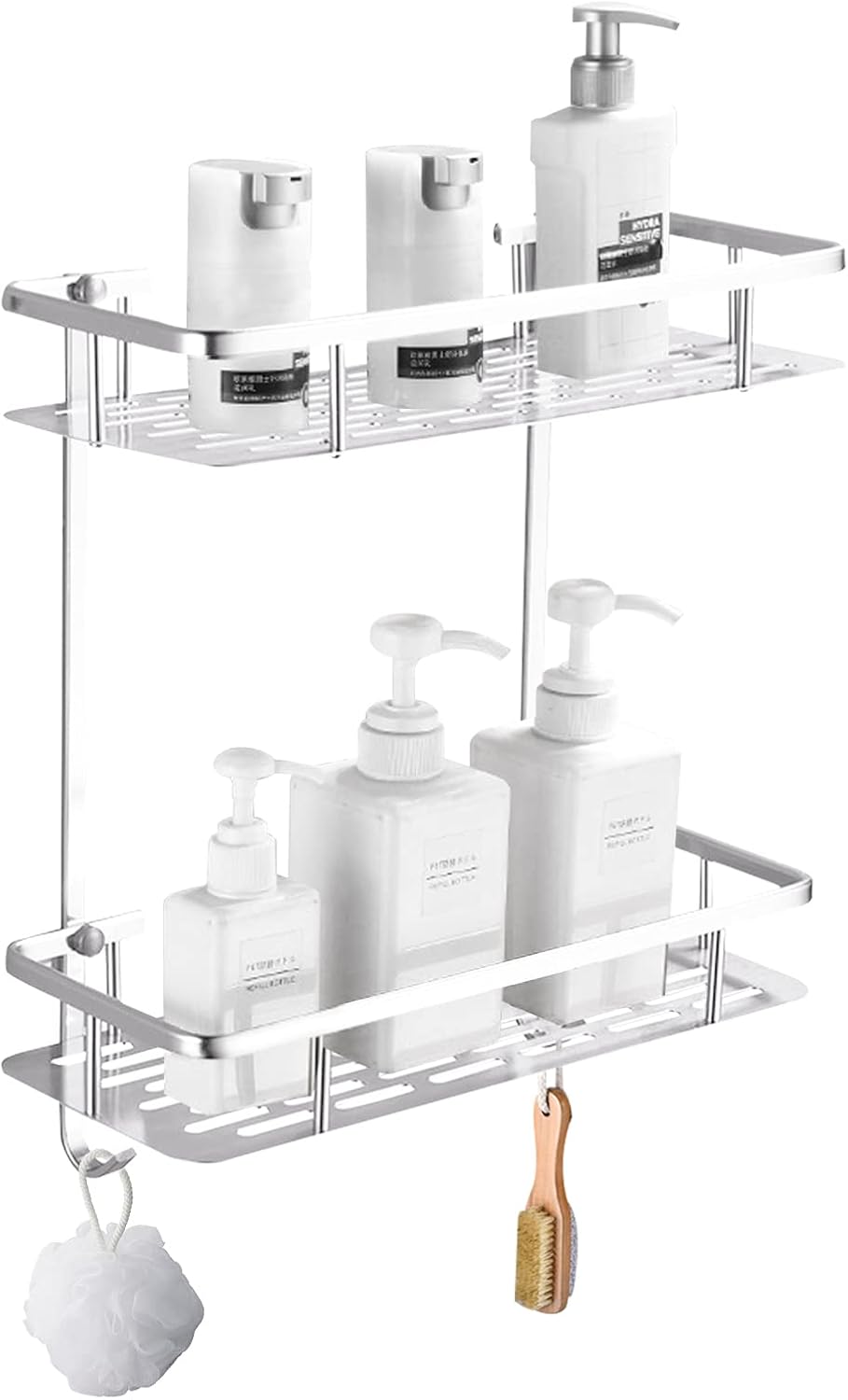 Étagère De Salle De Bain Murale Sans Perçage – Ventouses, Aluminium Gris, Rangement D’angle