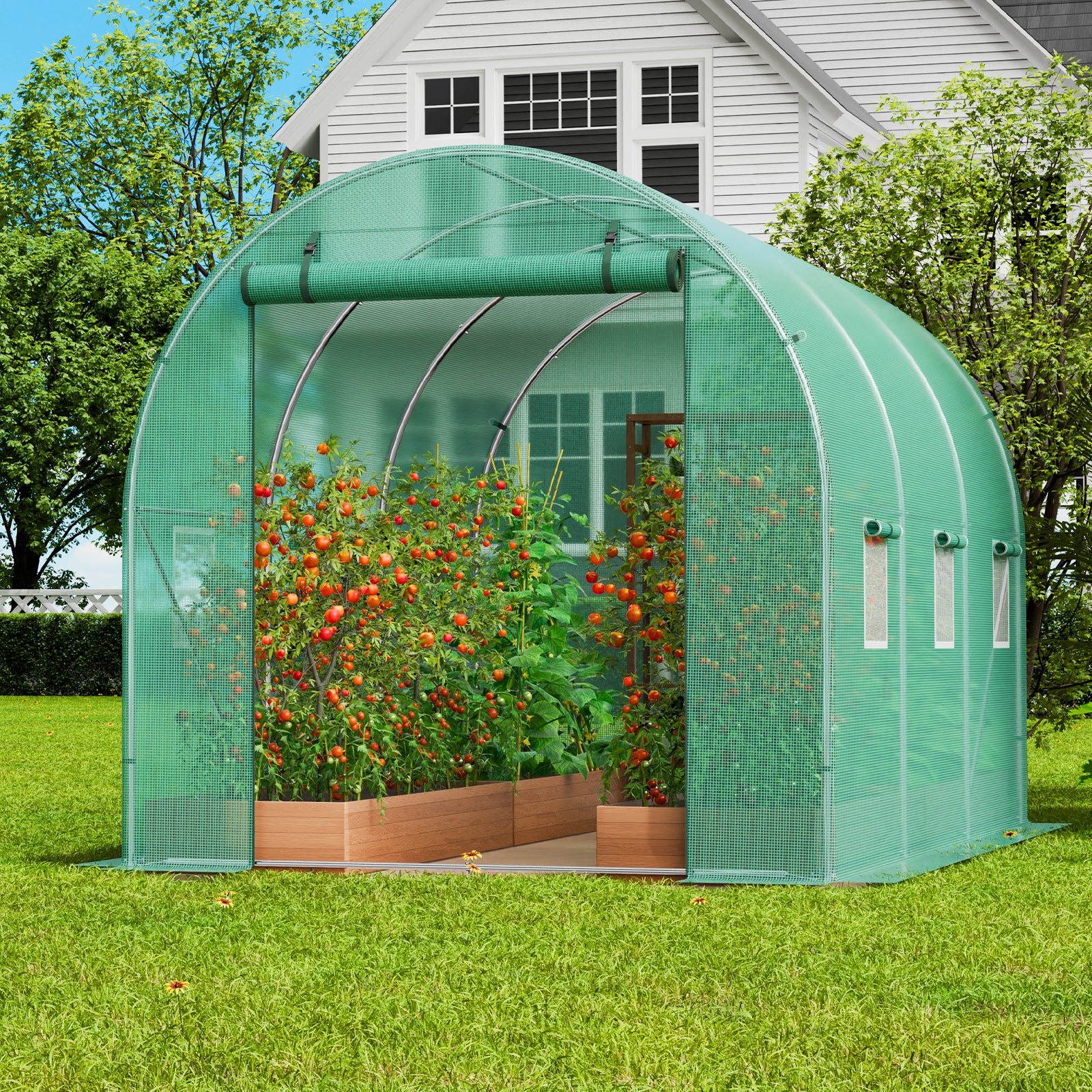 Serre Tunnel Jardin,VEVOR 292x196x190 cm,Tente Abri Plantes avec Cadre en Acier Galvanisé,Couverture en PE Verte,Porte à Glissière Enroulable - 8
