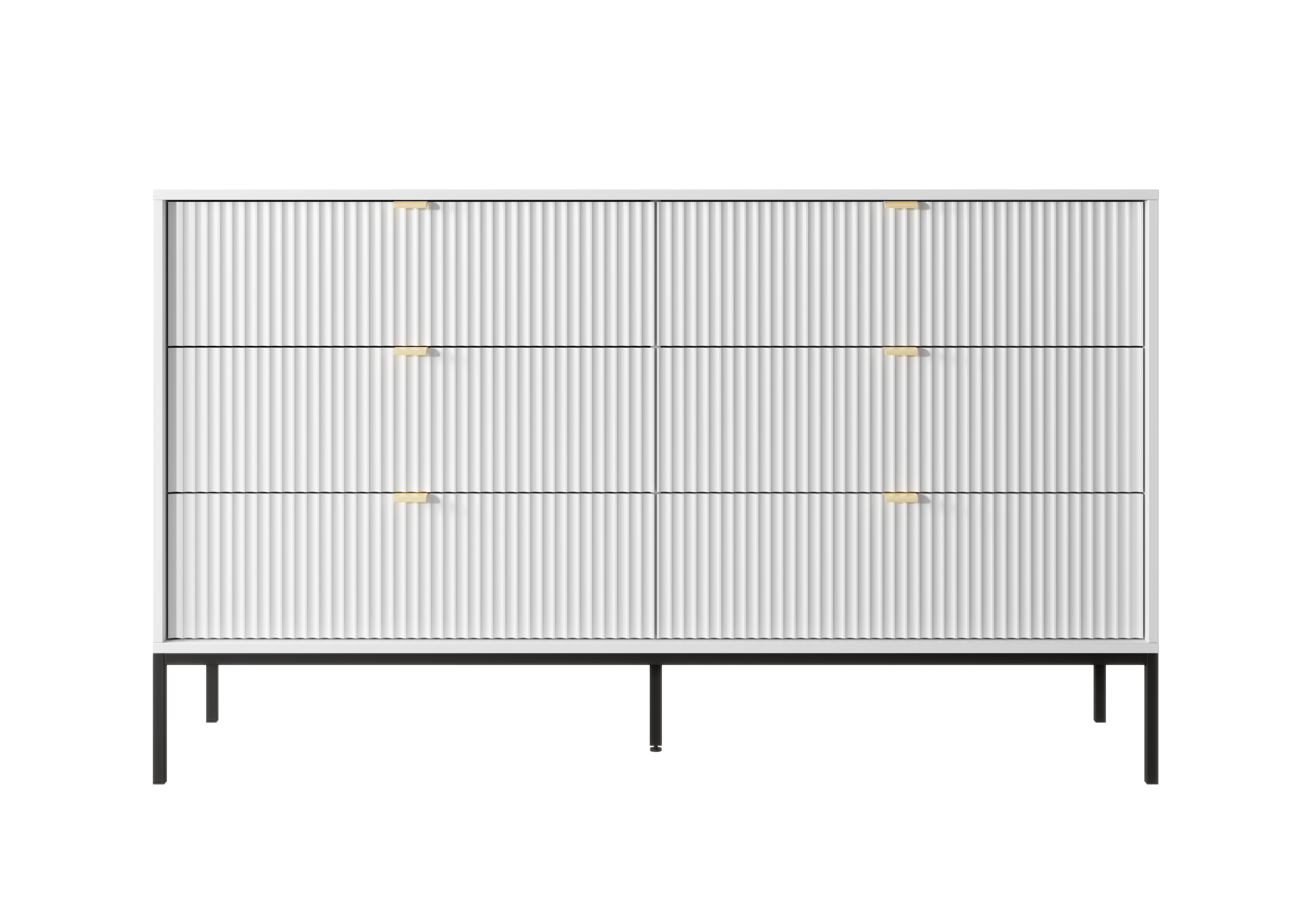 Komoda: 6 szuflad, biała, nogi czarne, 154 x 39 x 83 cm, uchwyty złote - 2