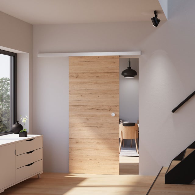 Kit porte coulissante en bois San Rémo porte à âme pleine + rail aluminium H.203 x l.88 cm, SCHULTE, porte avec revêtement en résine mélaminée