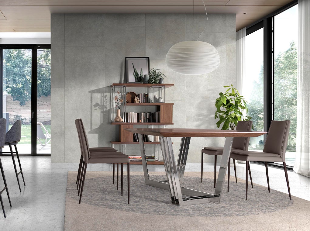 Table à manger baril ovale noyer et acier chromé Ø220 x 110 x 77 cm - 9
