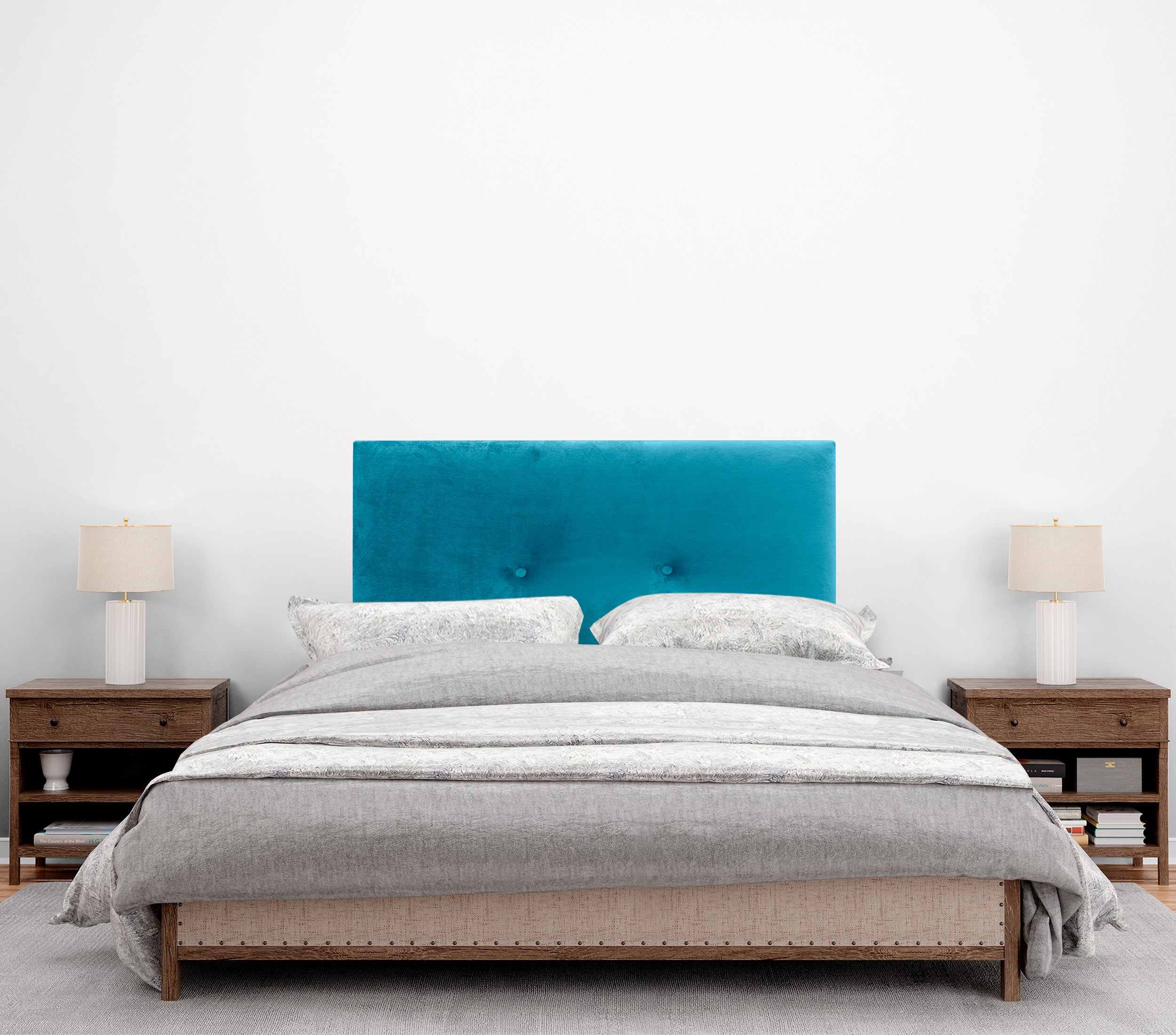 DHOME Testiera in velluto liscio con bottoni alta gamma moderna testiera imbottita per letto di lusso (Celeste, 95x50cm) - 2